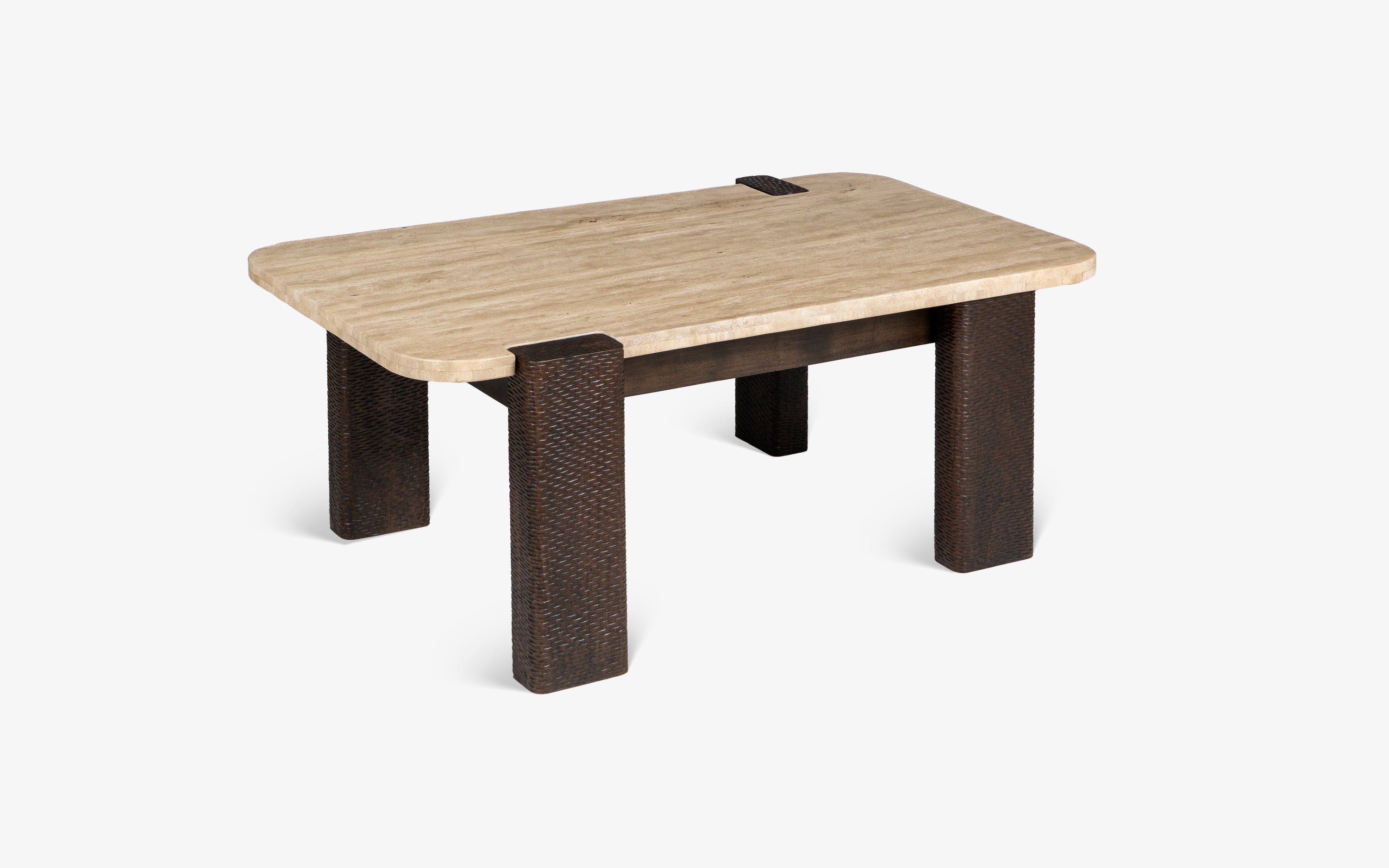 Sculpt Edge Marble Top Coffee Table | Acacia Wood, Walnut Finish - with white background - Orange Tree