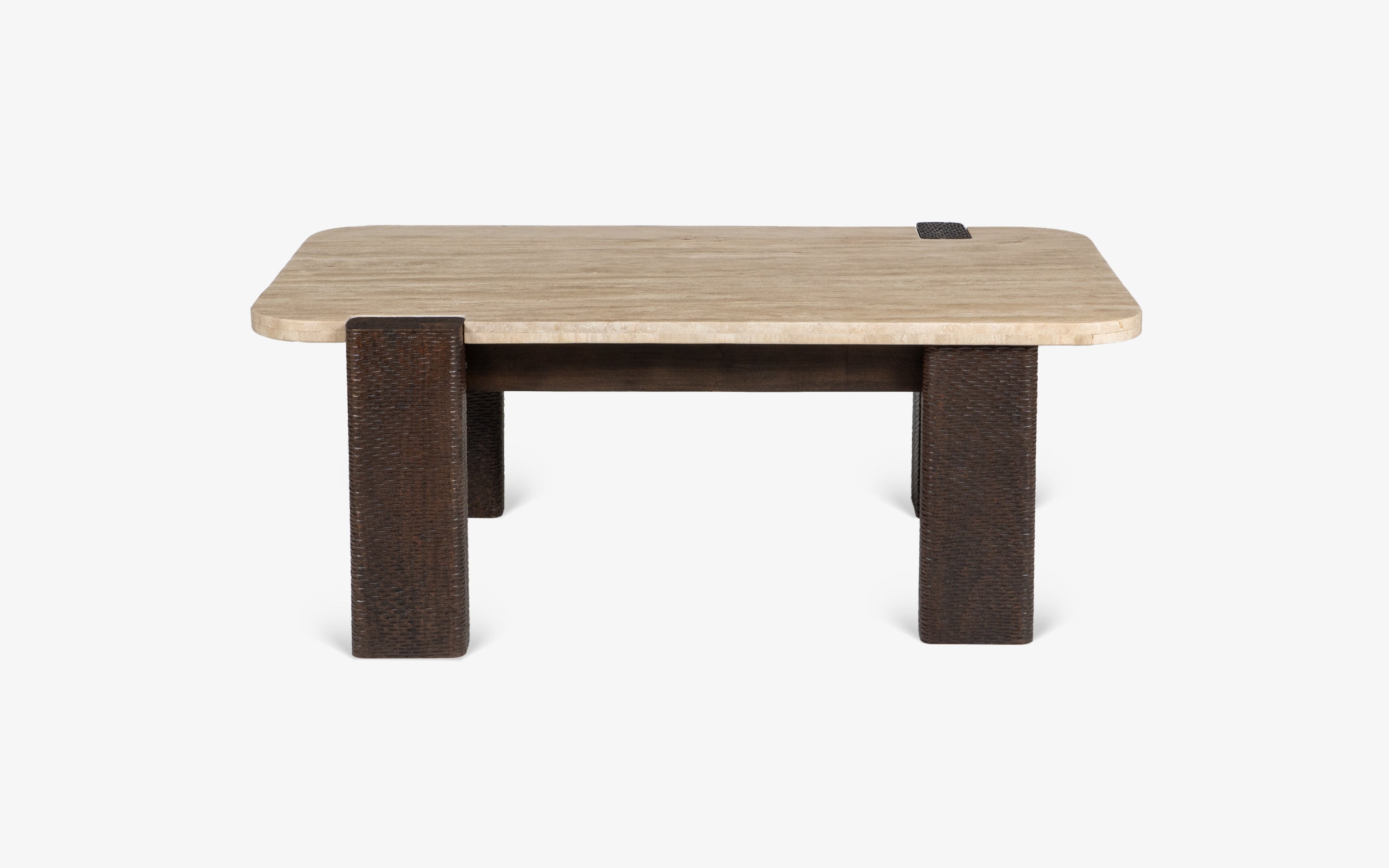 Sculpt Edge Marble Top Coffee Table | Acacia Wood, Walnut Finish - Close shot - from right angle - Orange Tree