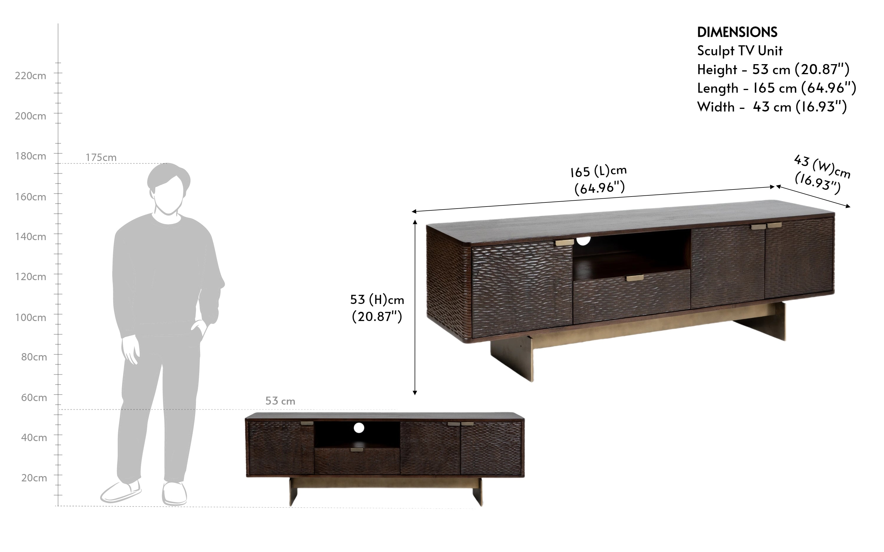 Sculpt TV Cabinet with Storage | Acacia Wood, Walnut Finish - Close shot - Orange Tree