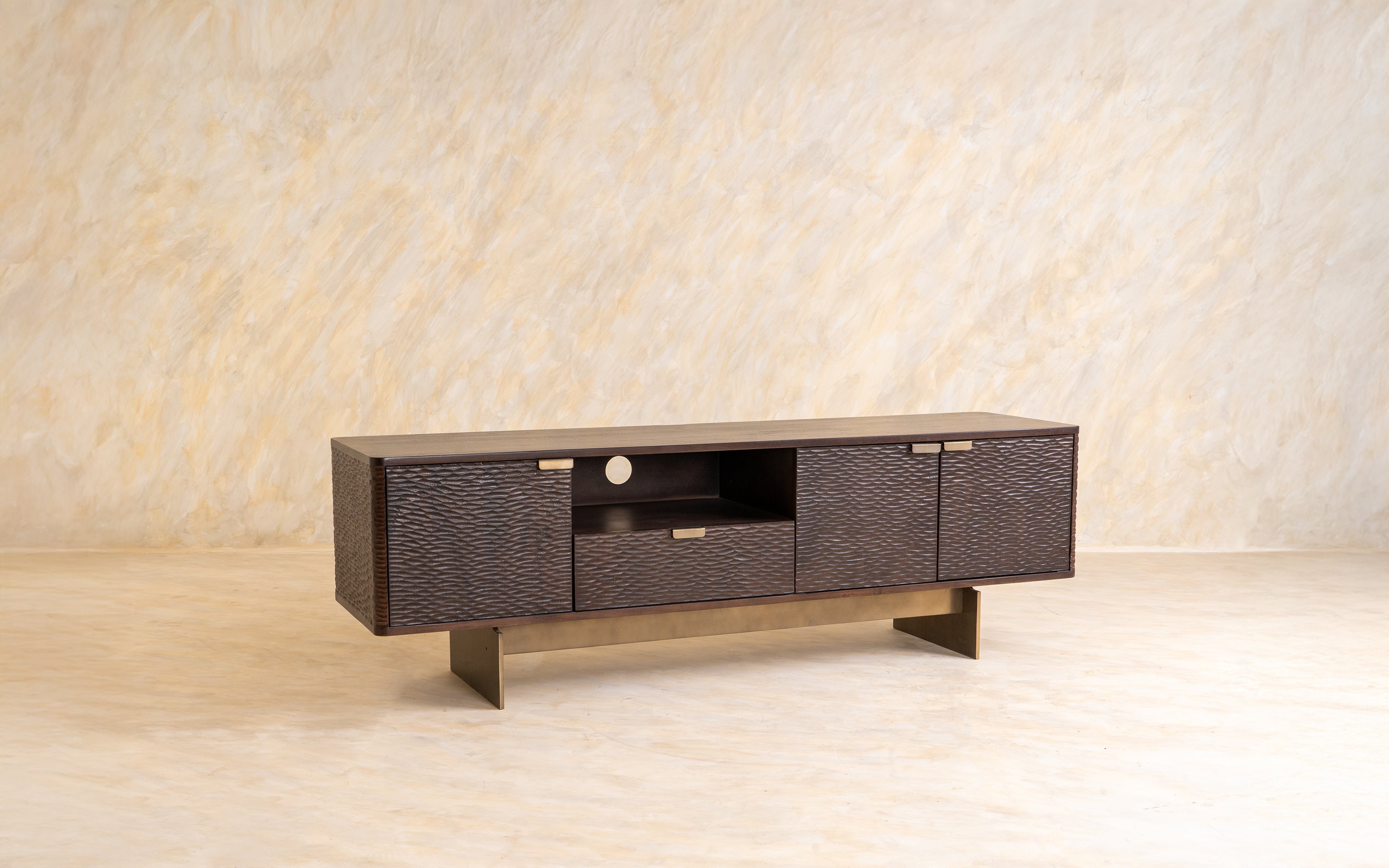 Sculpt TV Cabinet with Storage | Acacia Wood, Walnut Finish - Orange Tree