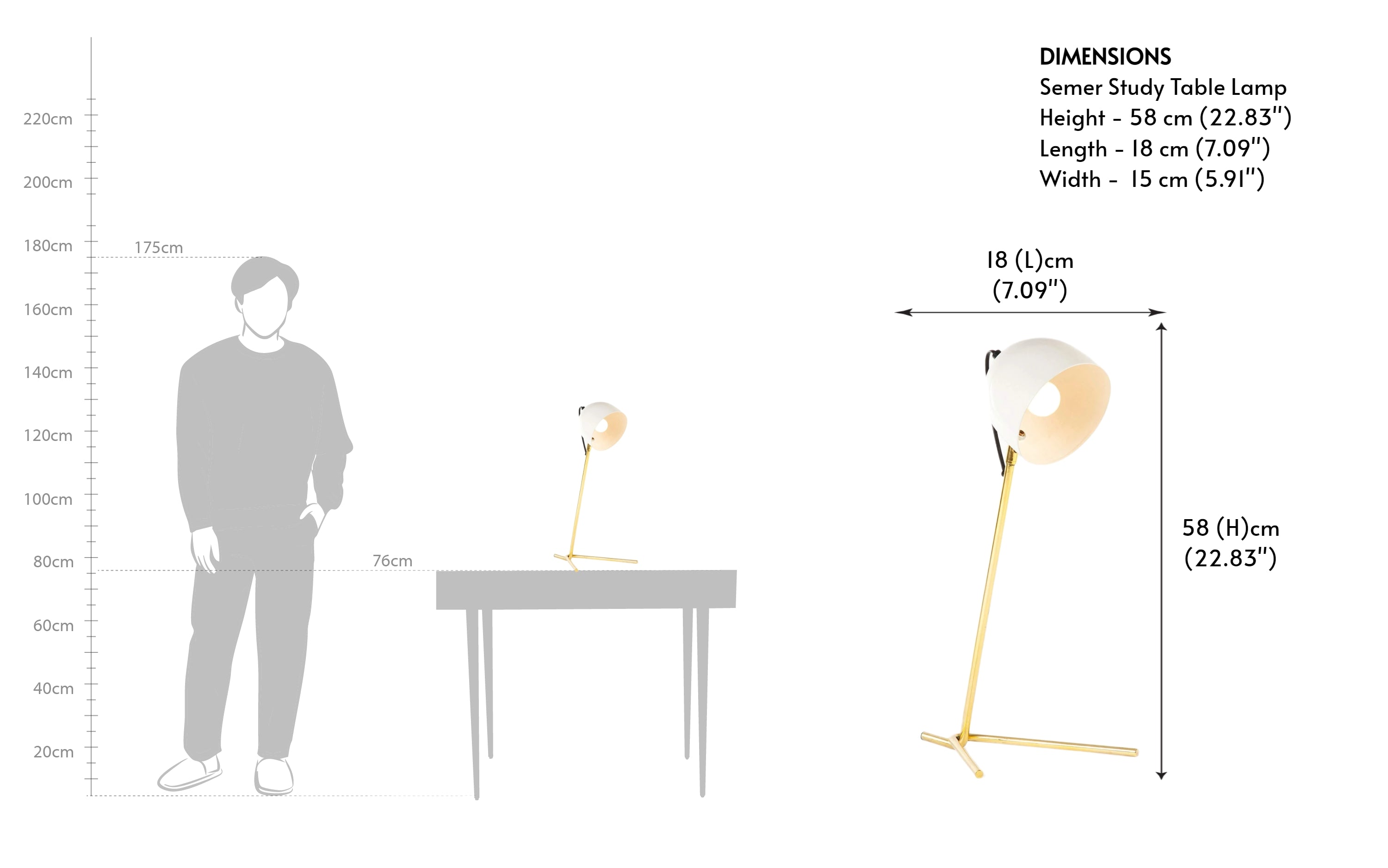 Buy Semer Brass Desk Study Light - Gold Finish - Close shot - from right angle - Orange Tree