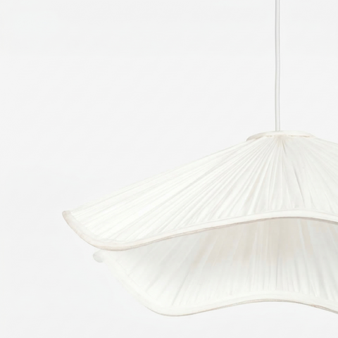 Pleated white hanging pendant lamp close-up