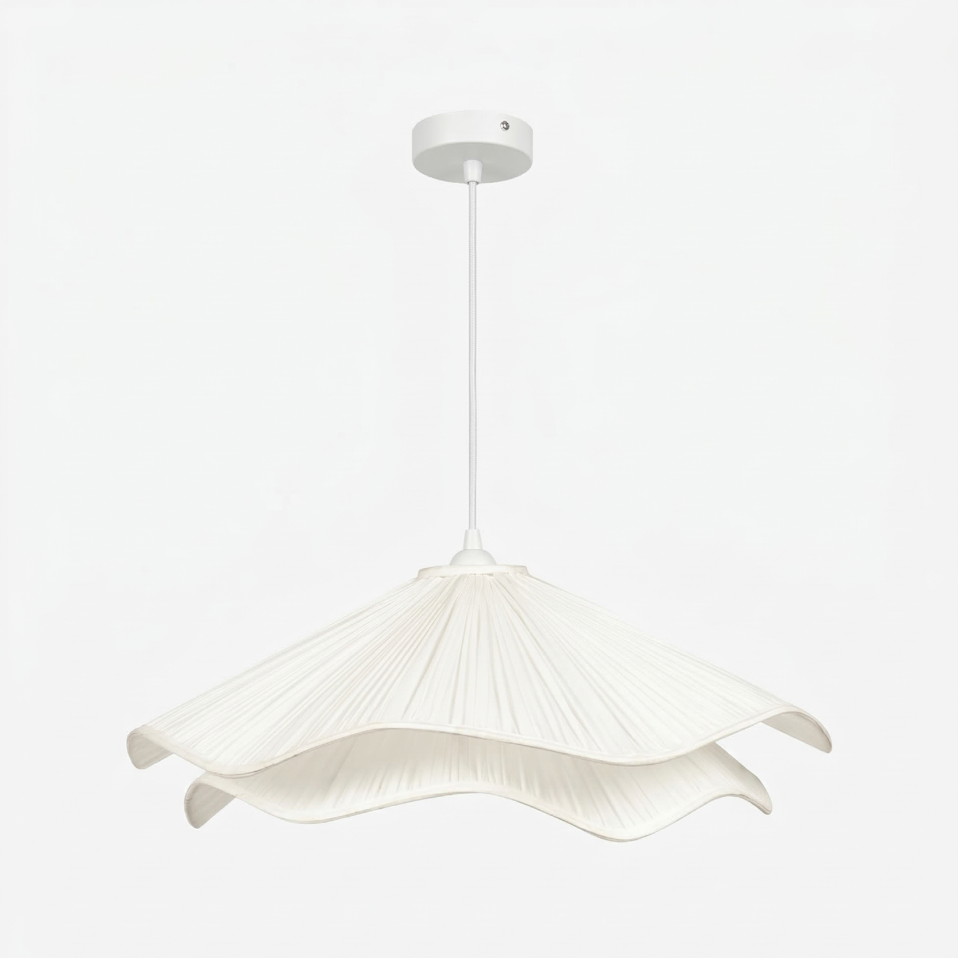 white hanging pendant lamp with layered shade.