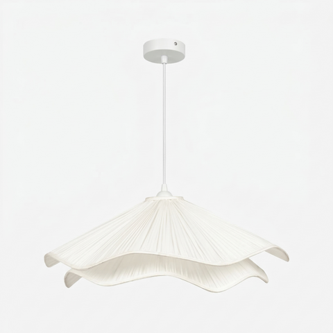 white hanging pendant lamp with layered shade.