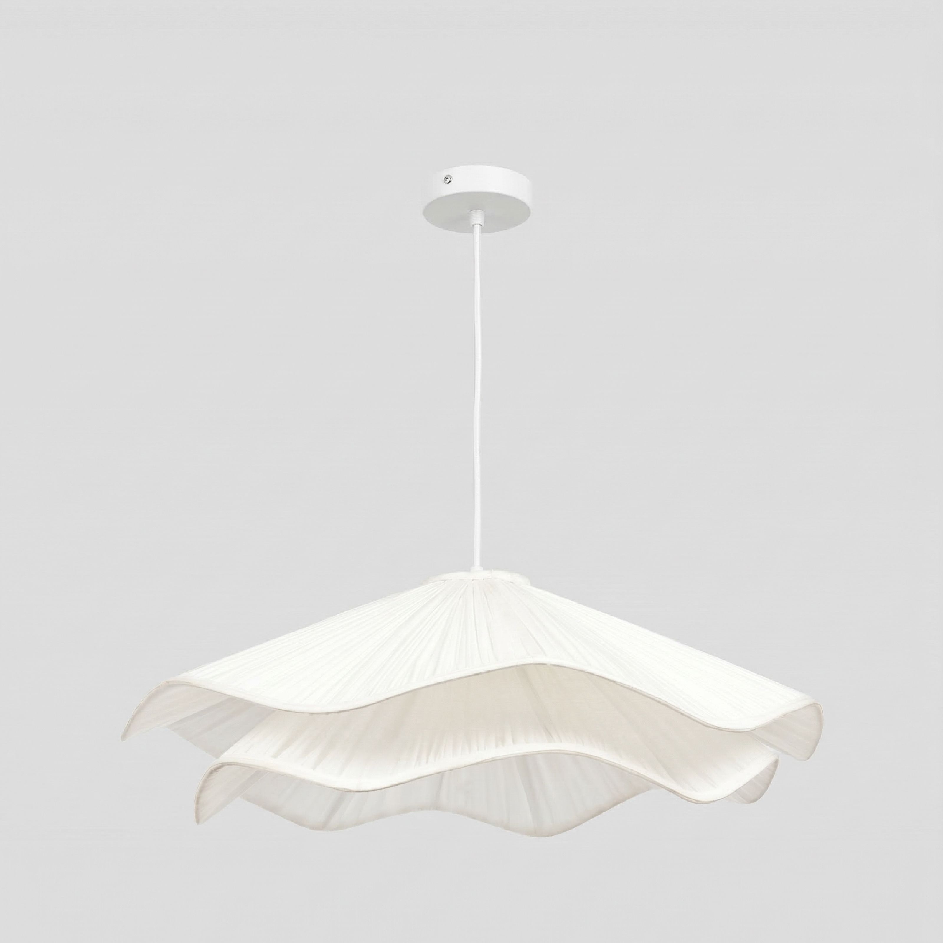 White pleated layered hanging pendant lamp.