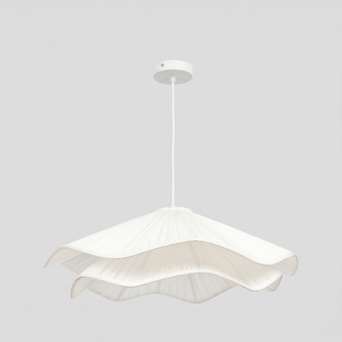 White pleated layered hanging pendant lamp.