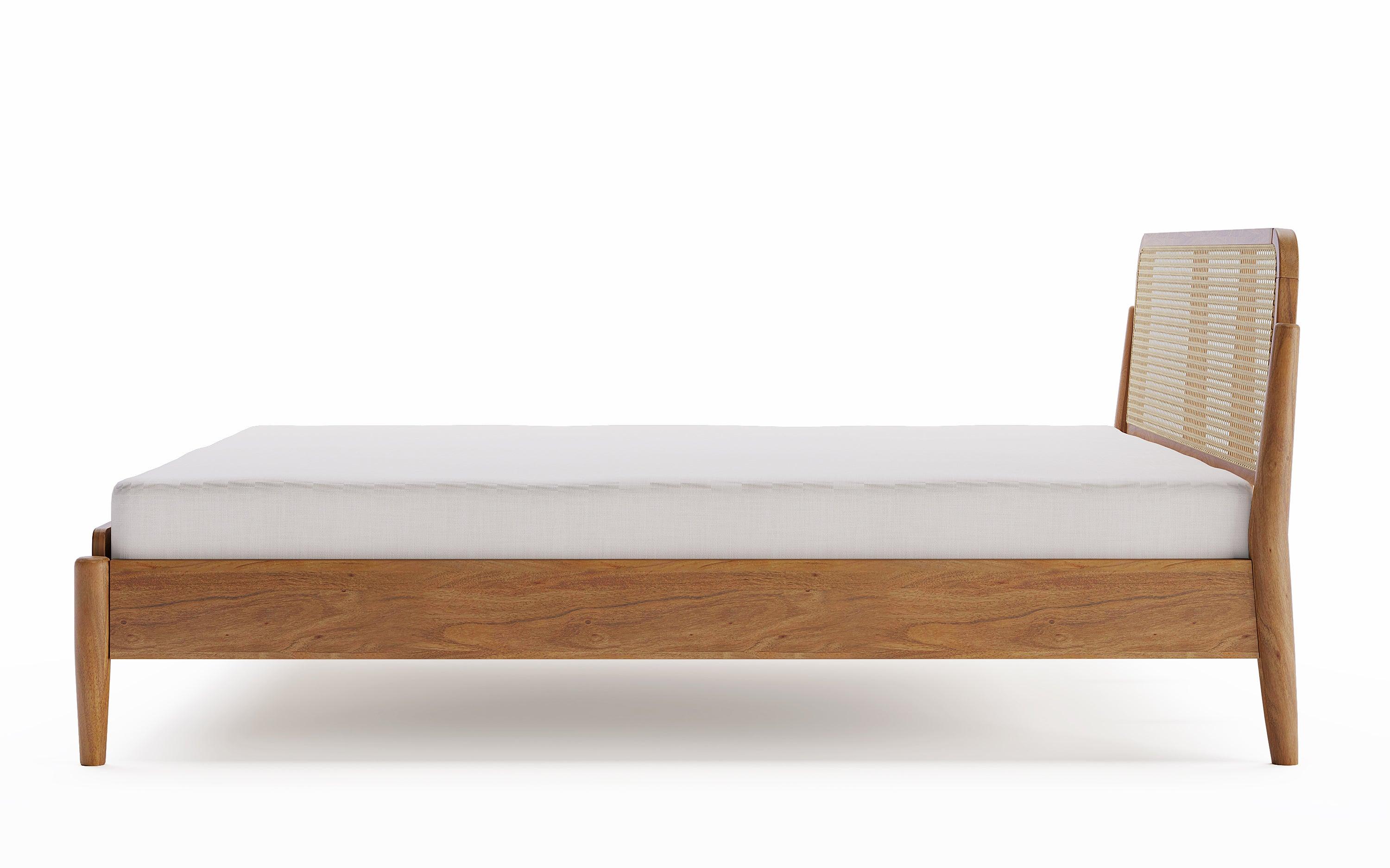 Meadow Non-Storage Solid Wood Cane Bed | Platform Bed - Close shot - from upper angle - Orange Tree