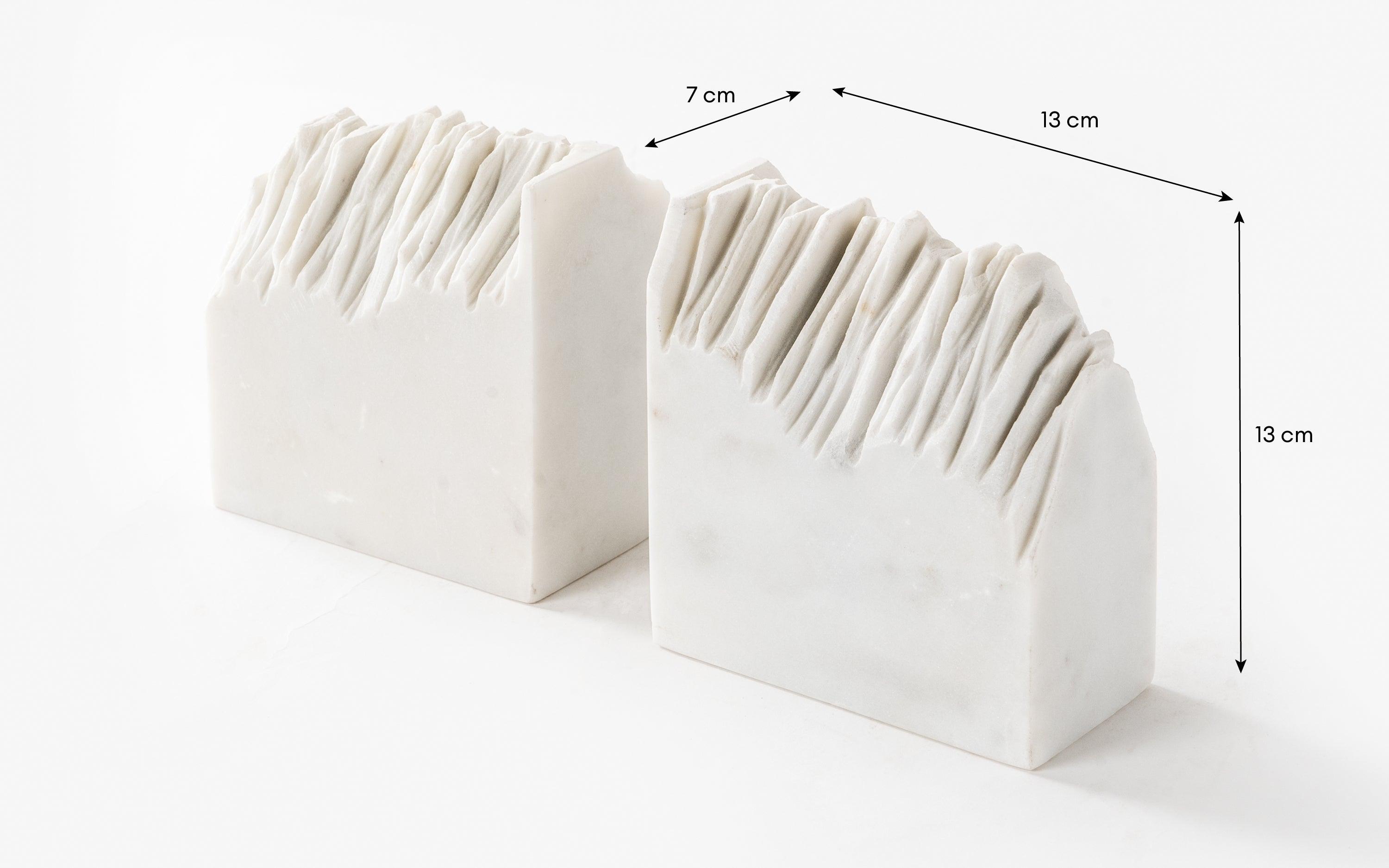 Sierra Book End Set of 2 in Banswara Marble, Matte Finish - with white background - Orange Tree