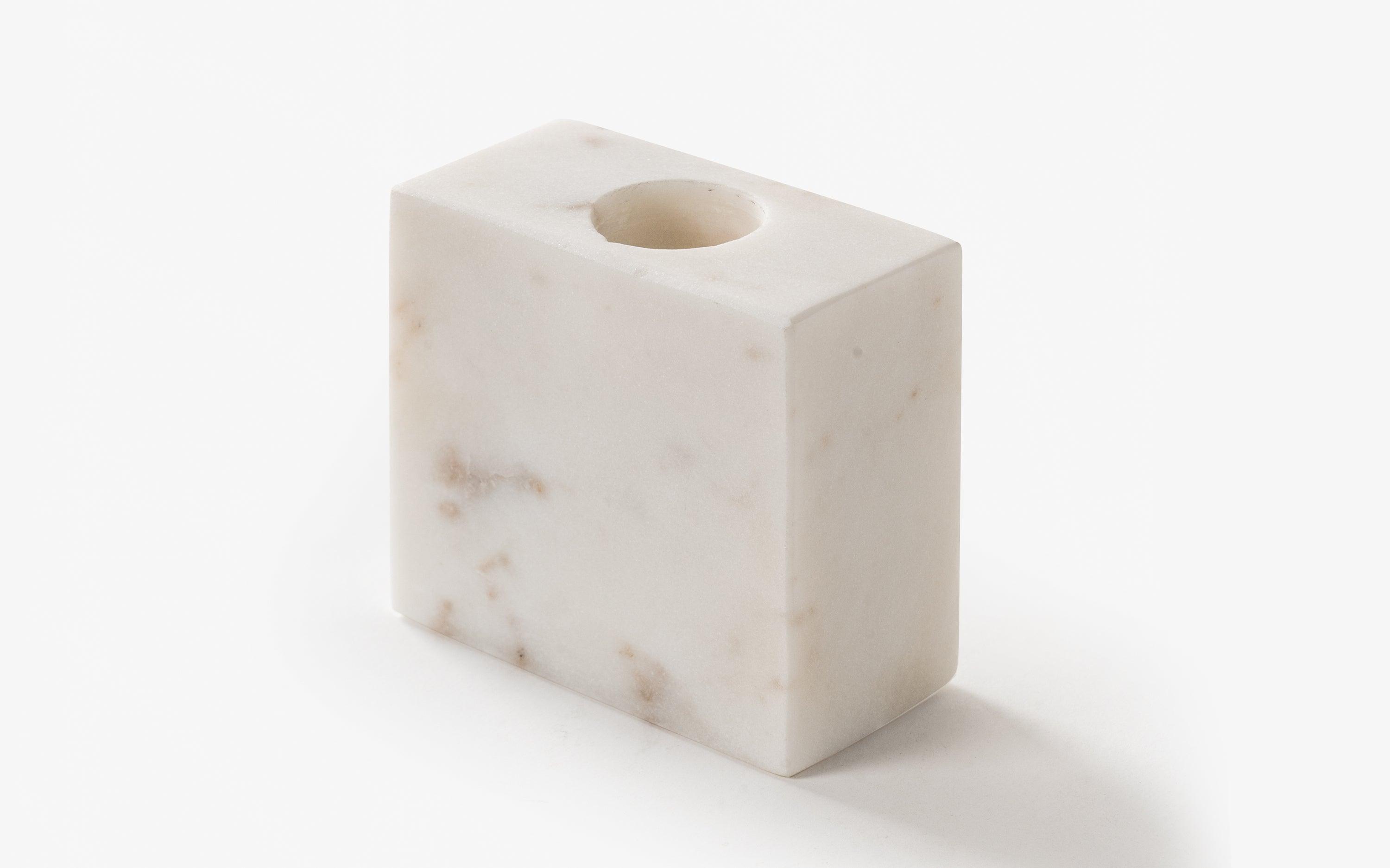Sierra Candle Stand in Banswara Marble, Matte Finish - with white background - Orange Tree