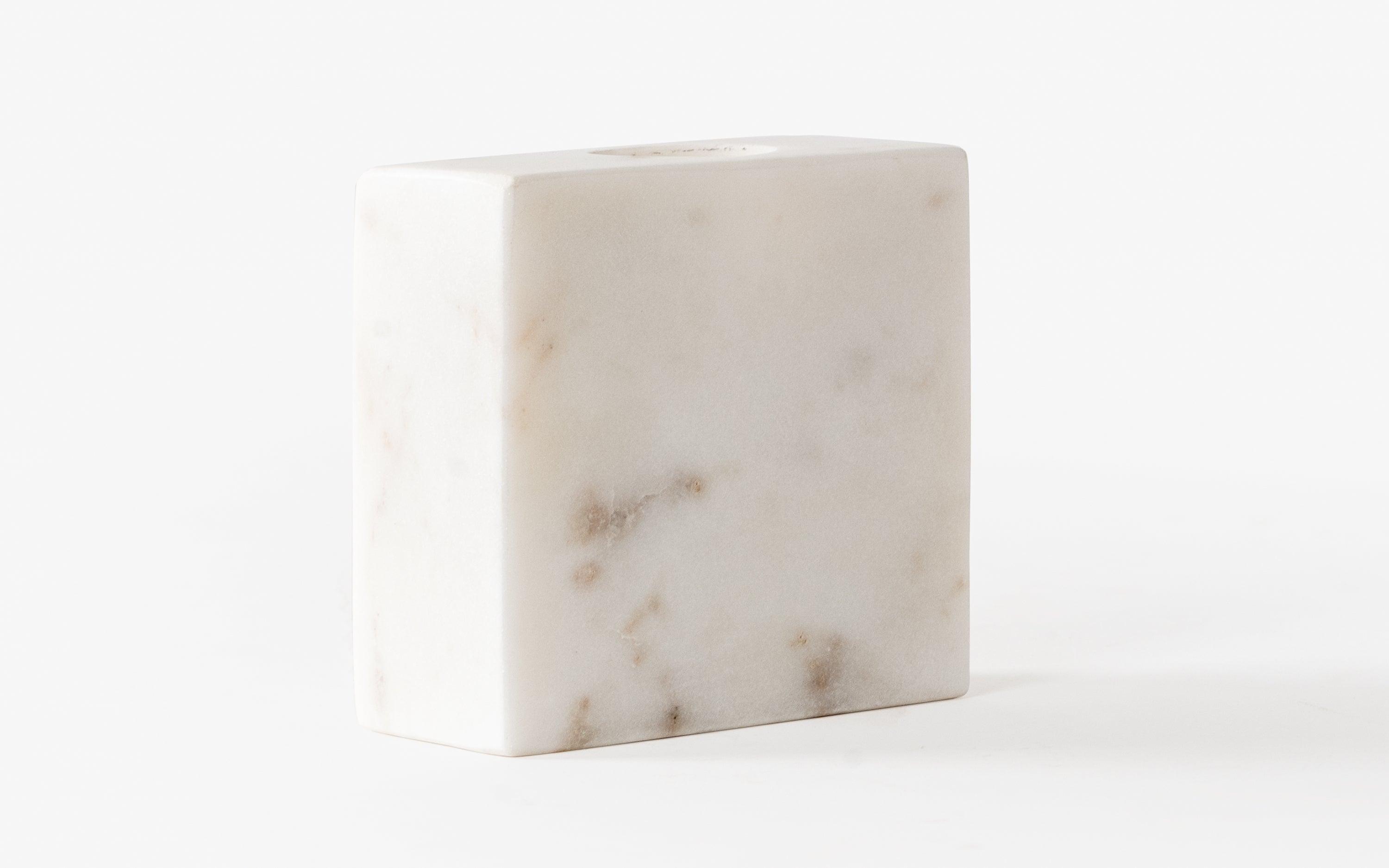 Sierra Candle Stand in Banswara Marble, Matte Finish - Close shot - from left angle - Orange Tree
