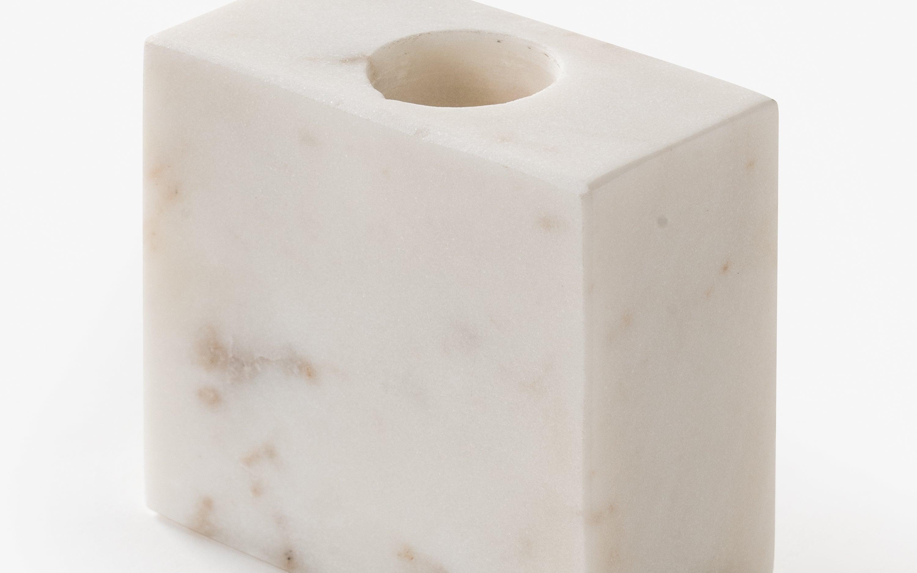 Sierra Candle Stand in Banswara Marble, Matte Finish - Close shot - from upper angle - Orange Tree