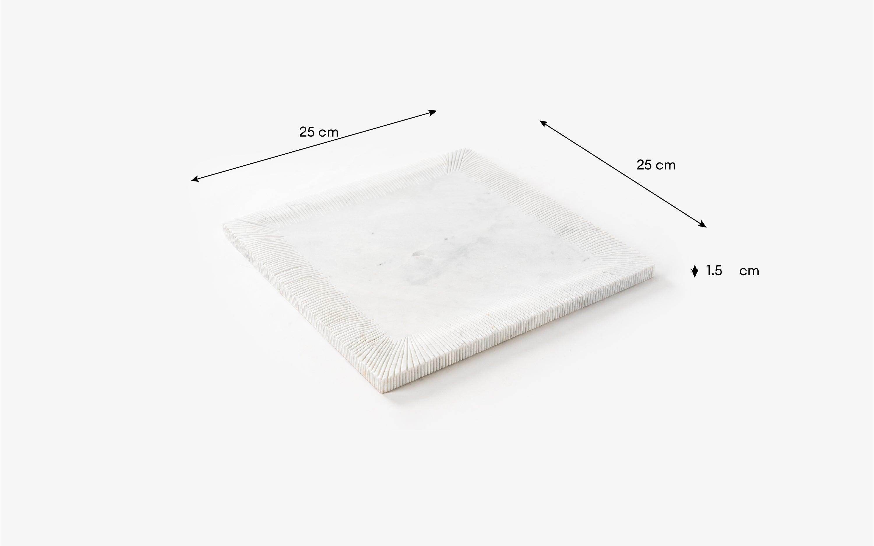 Sierra Square Platter Small – Banswara Marble, Matte Finish - Close shot - from upper angle - Orange Tree