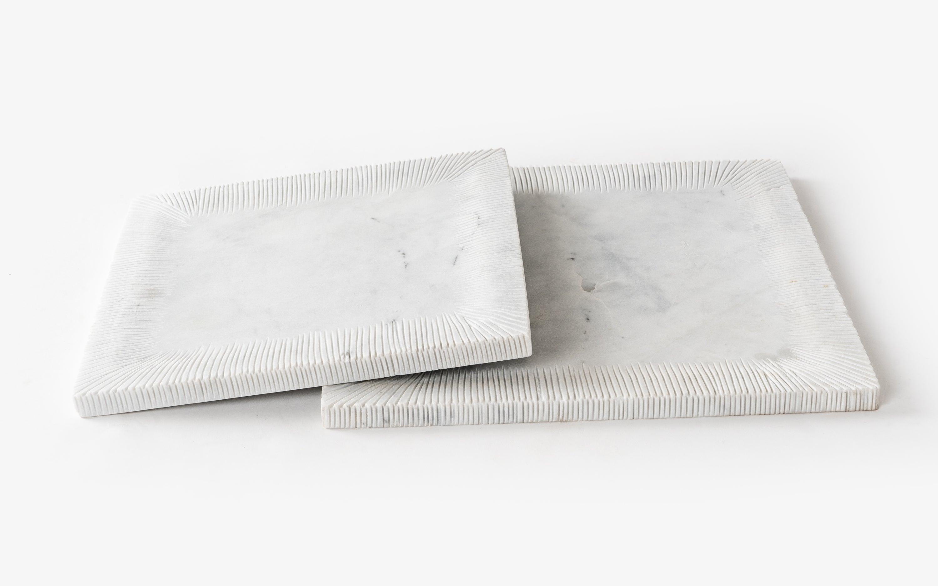 Sierra Square Platter Small – Banswara Marble, Matte Finish - Close shot - from left angle - Orange Tree