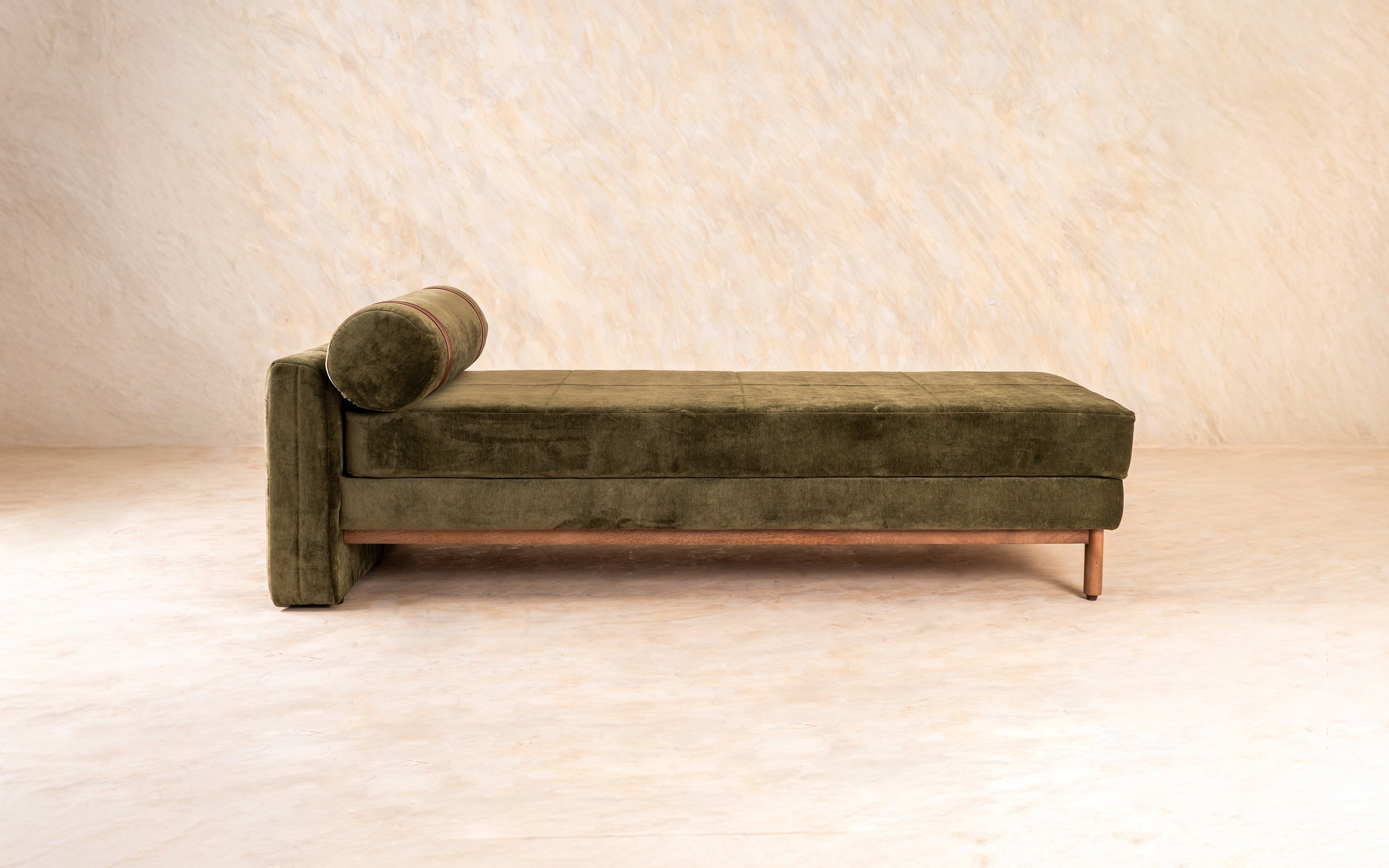 Solace Upholstered Daybed with Arm | Mango Wood, Wax Finish - with white background - Orange Tree
