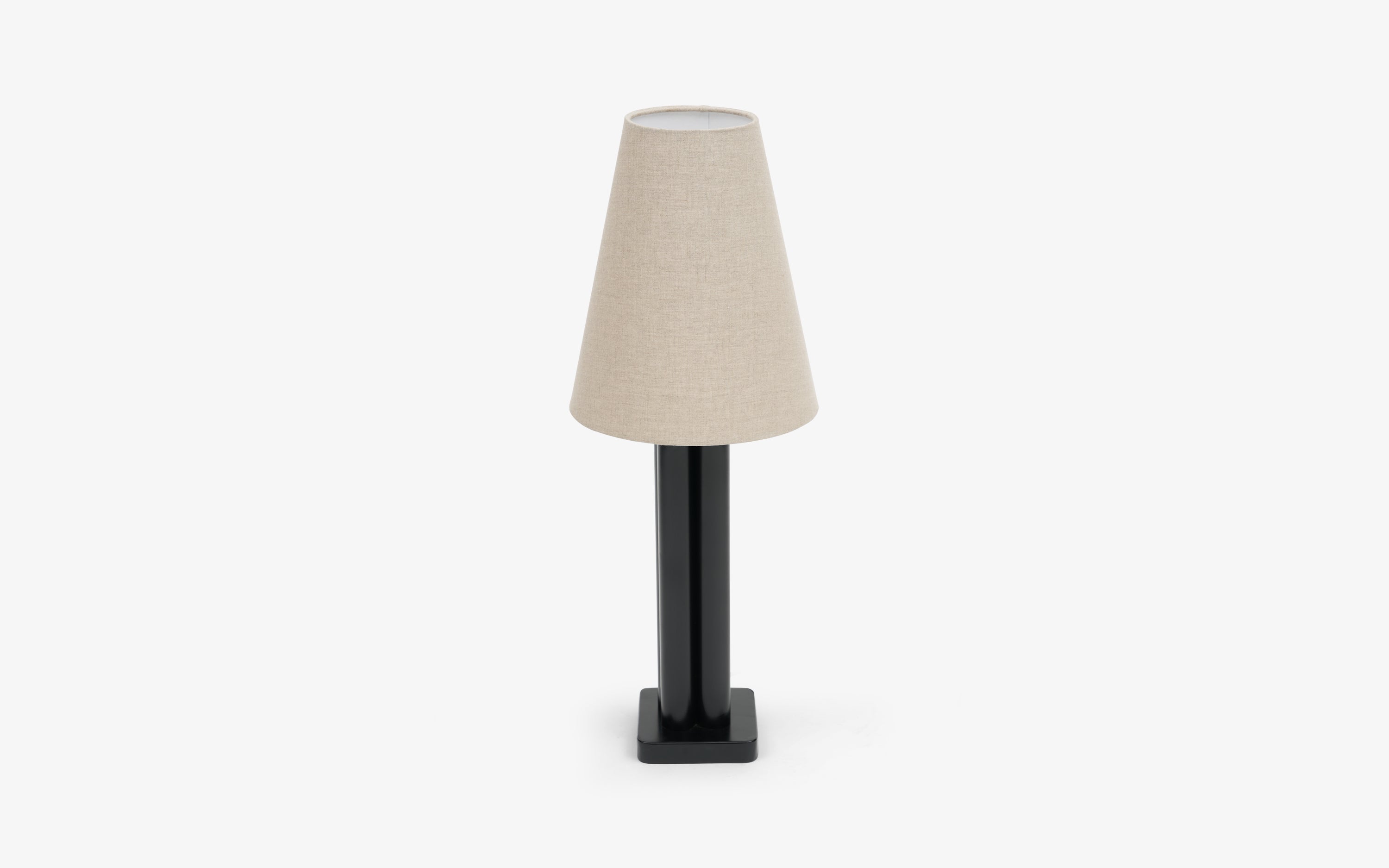 Solis Tall Table Lamp | Black Metal Base & White Linen Shade - with white background - Orange Tree