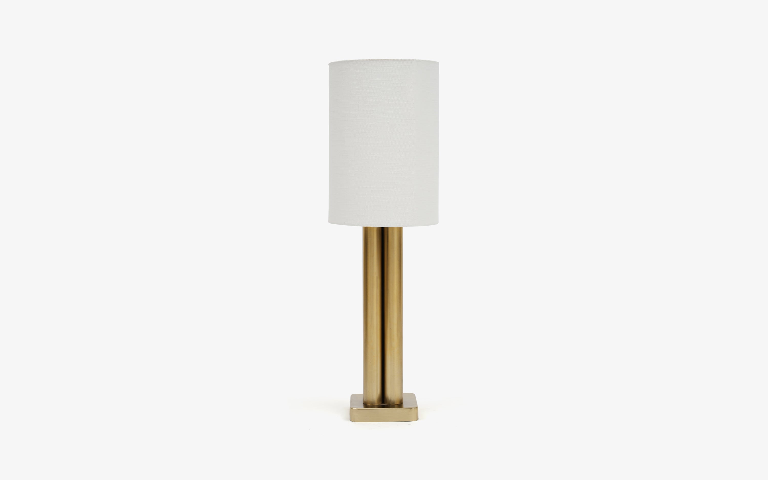 Solis Gold Table Lamp | Gold Finished Base & White Linen Shade - with white background - Orange Tree