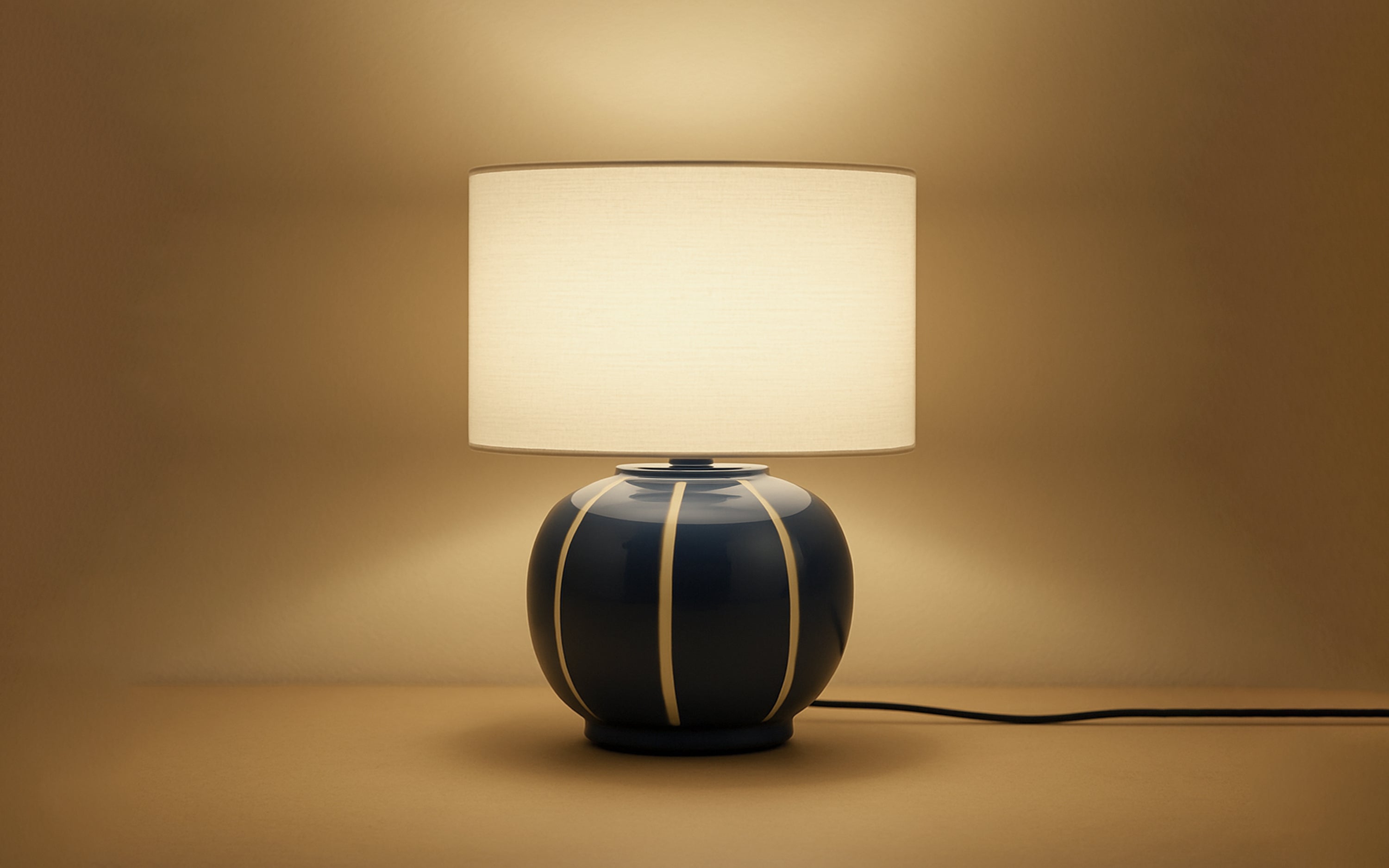 Taoza Round Blue Table Lamp | Metal Base & White Cotton Shade - with white background - Orange Tree