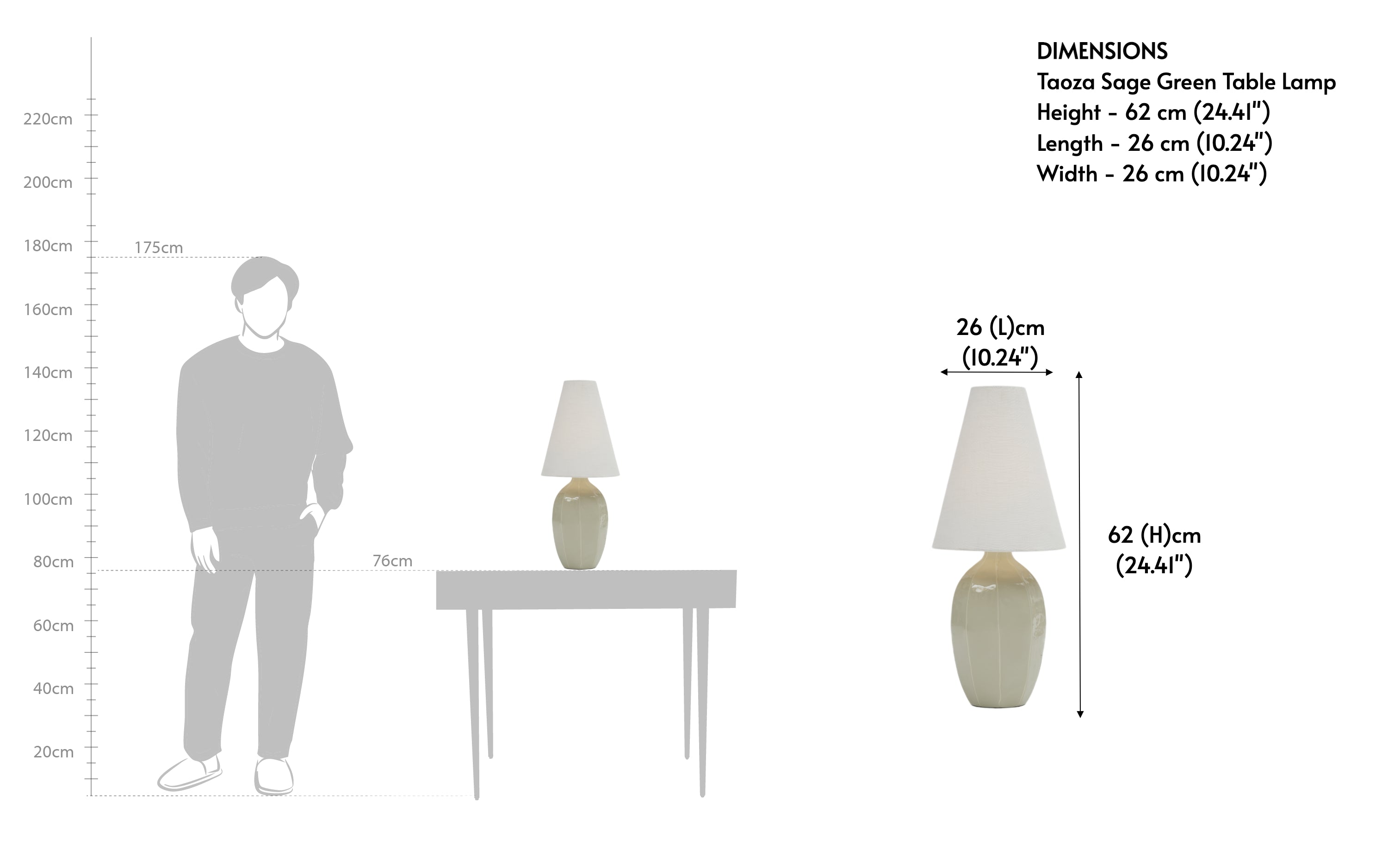 Taoza Vase Sage Green Table Lamp | Metal Base & Fabric Shade - Close shot - from right angle - Orange Tree