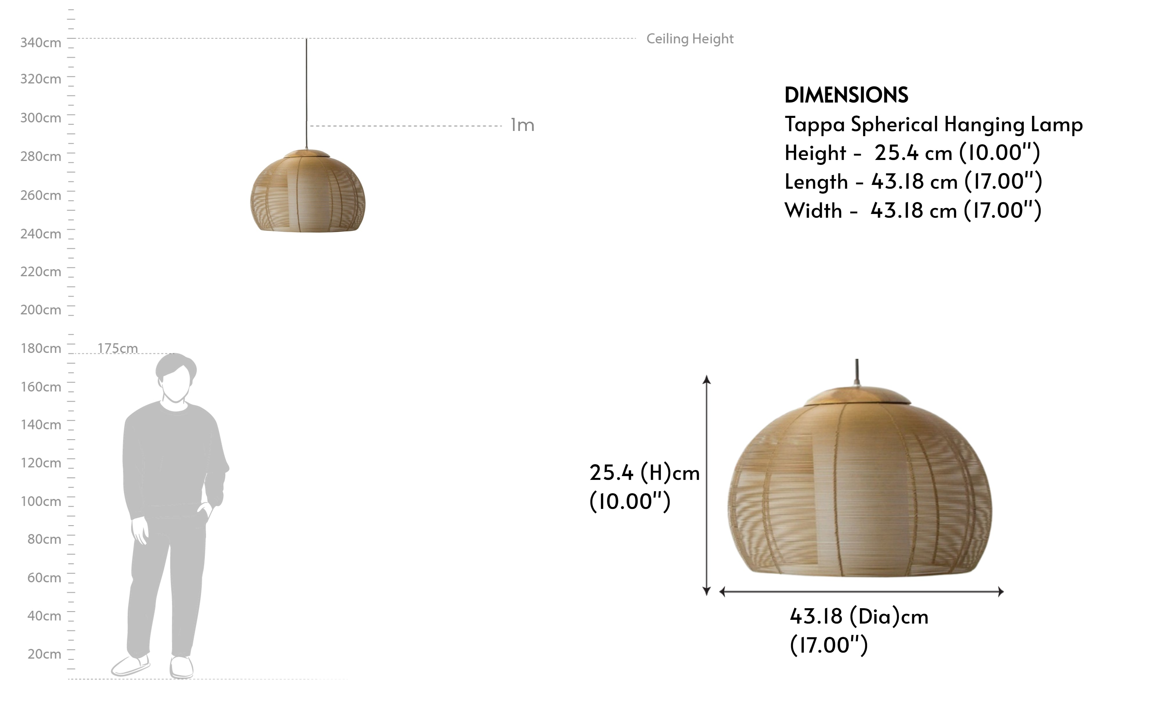 Buy Tappa Spherical Metal Hanging Lamp | Cotton Shade - Close shot - from right angle - Orange Tree