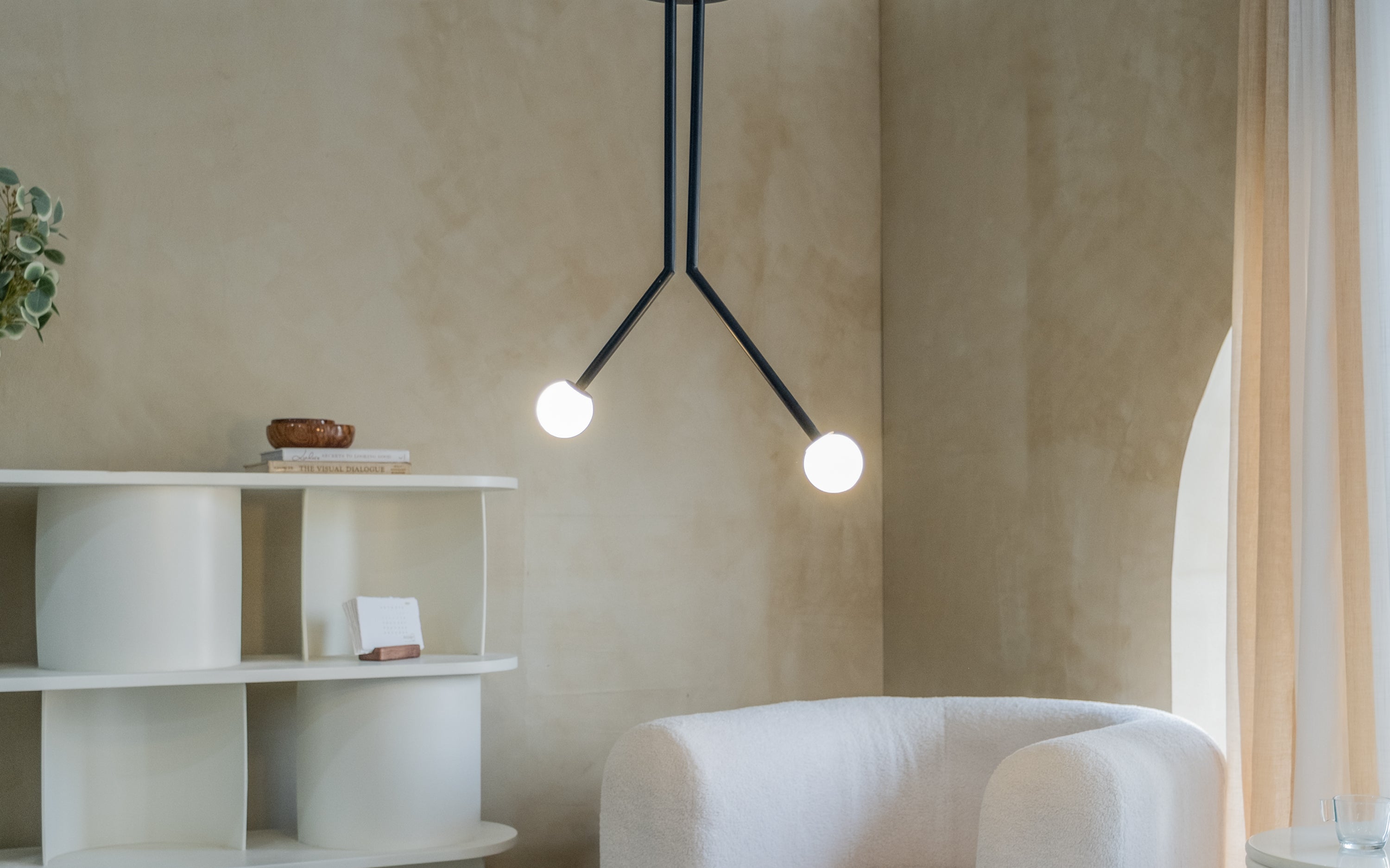 Niora Hanging Lamp | Dual Opal Glass Globe & Black Metal Frame - Orange Tree