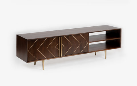 Toshi Gold TV Unit in Oak Wood with storage compartments and sleek design, perfect for modern living room spaces.