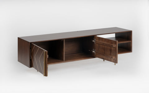 Toshi Gold TV Unit in Oak Wood with storage compartments and sleek design, perfect for modern living room spaces.