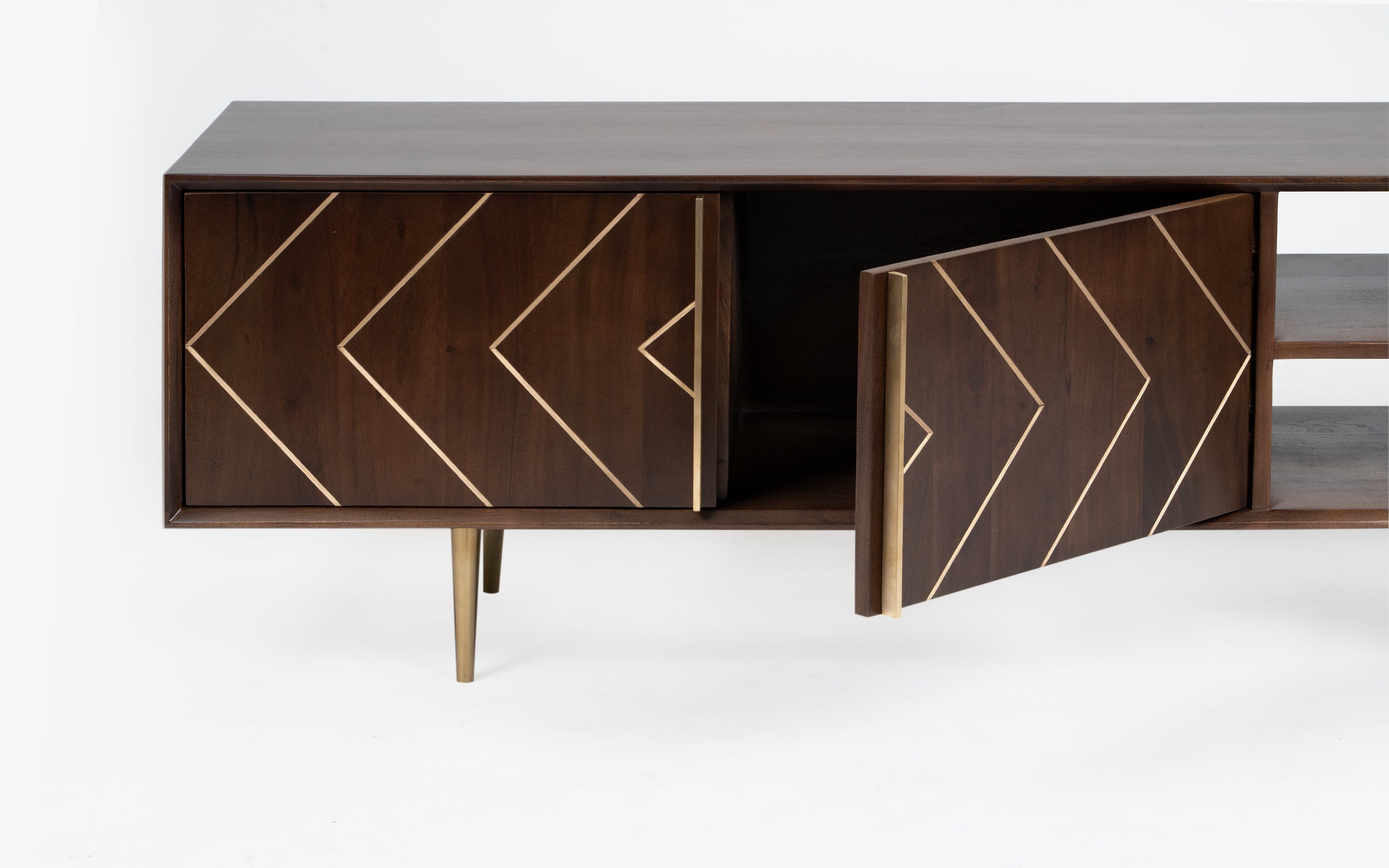 Toshi Gold TV Unit in Oak Wood with Storage - with white background - Orange Tree