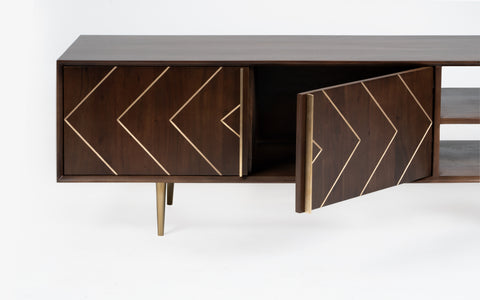 Toshi Gold TV Unit in Oak Wood with storage compartments and sleek design, perfect for modern living room spaces.