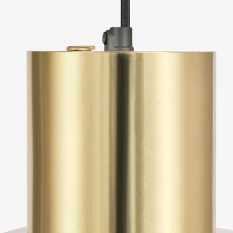 Brass finish metal top detail of modern pendant lighting fixture