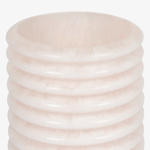 Focused view of the translucent material used in these modern side table lamp designs.