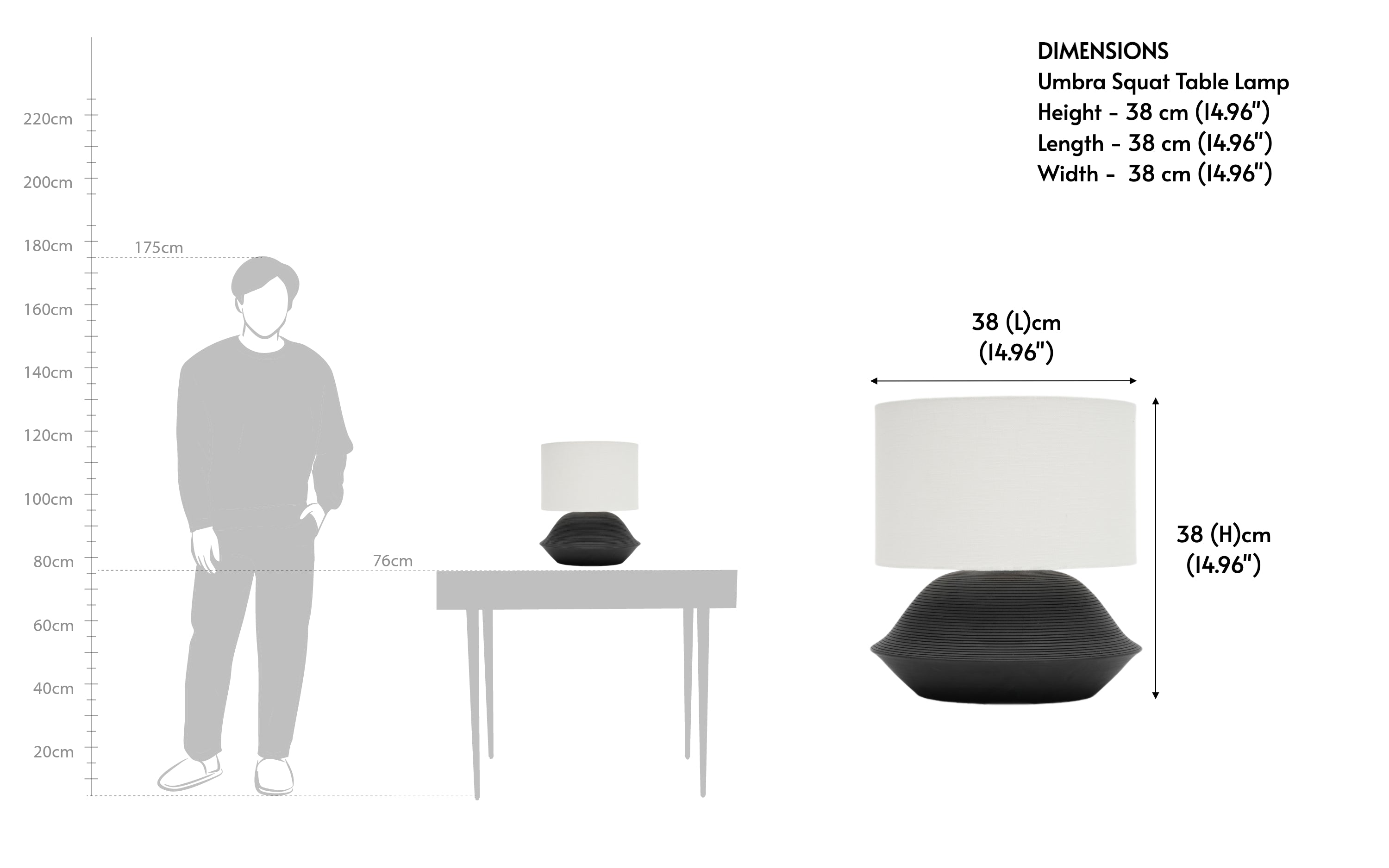 Umbra Cylindrical Table Lamp | Black Mango Wood, Cotton Shade - Close shot - from right angle - Orange Tree