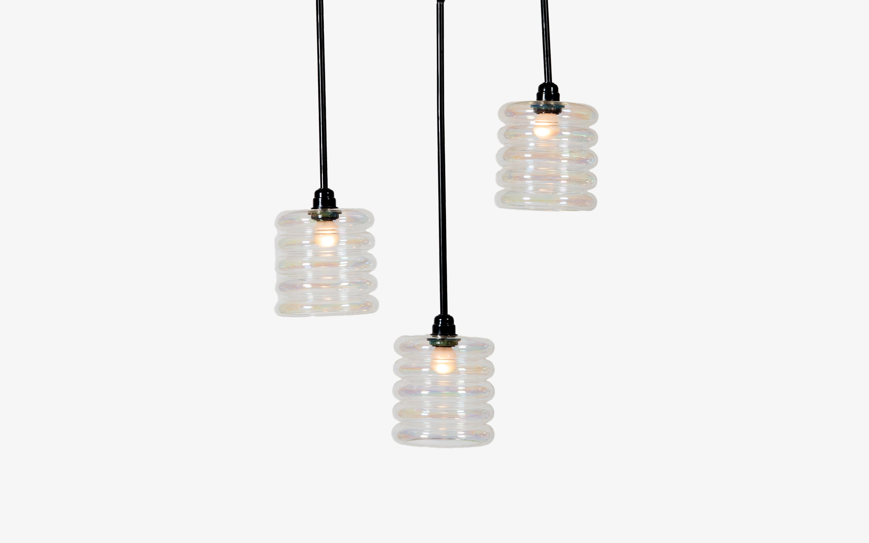 Unio Cluster Round Glass Hanging Lamp Set of 3 | Brass Finished - Close shot - from left angle - Orange Tree