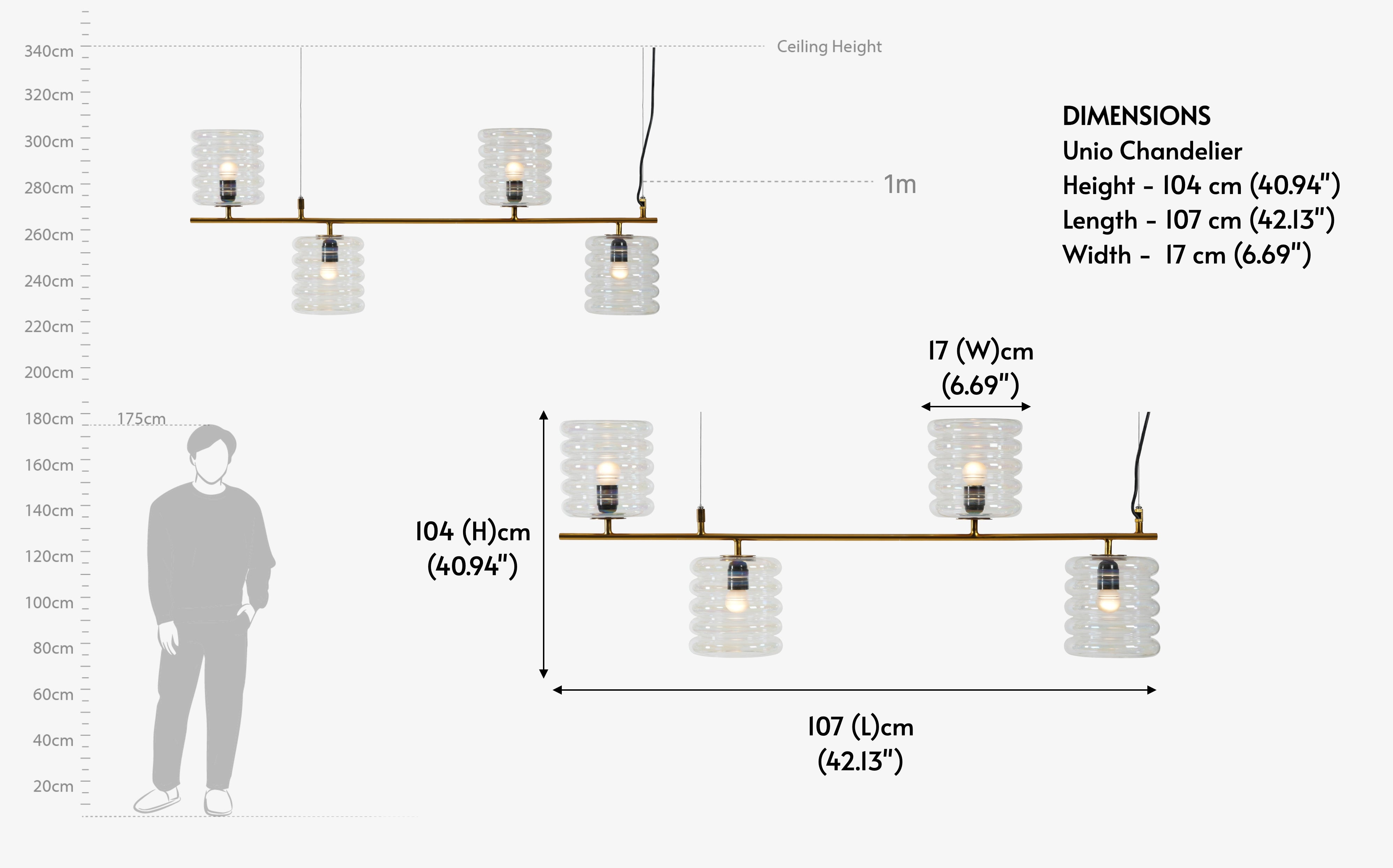 Buy Unio Linear Glass Chandelier Lamp of 4 | Brass Metal Frame - with white background - Orange Tree