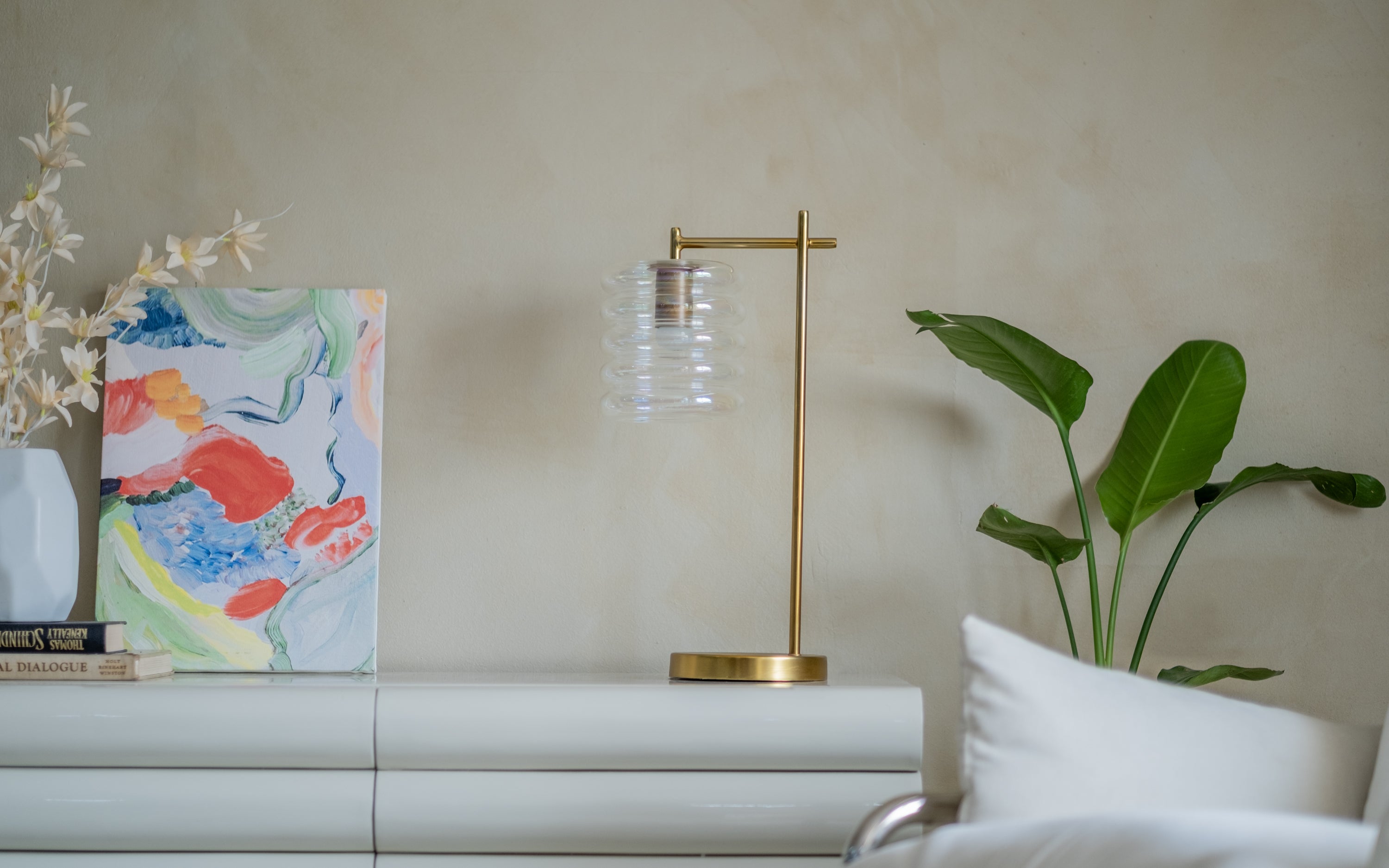 Unio Table Lamp | Rainbow Glass & Brass Mild Steel - Close shot - Orange Tree