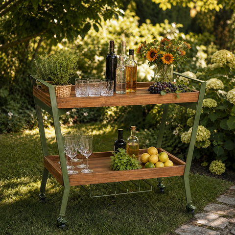 Outdoor bar trolley with drinks