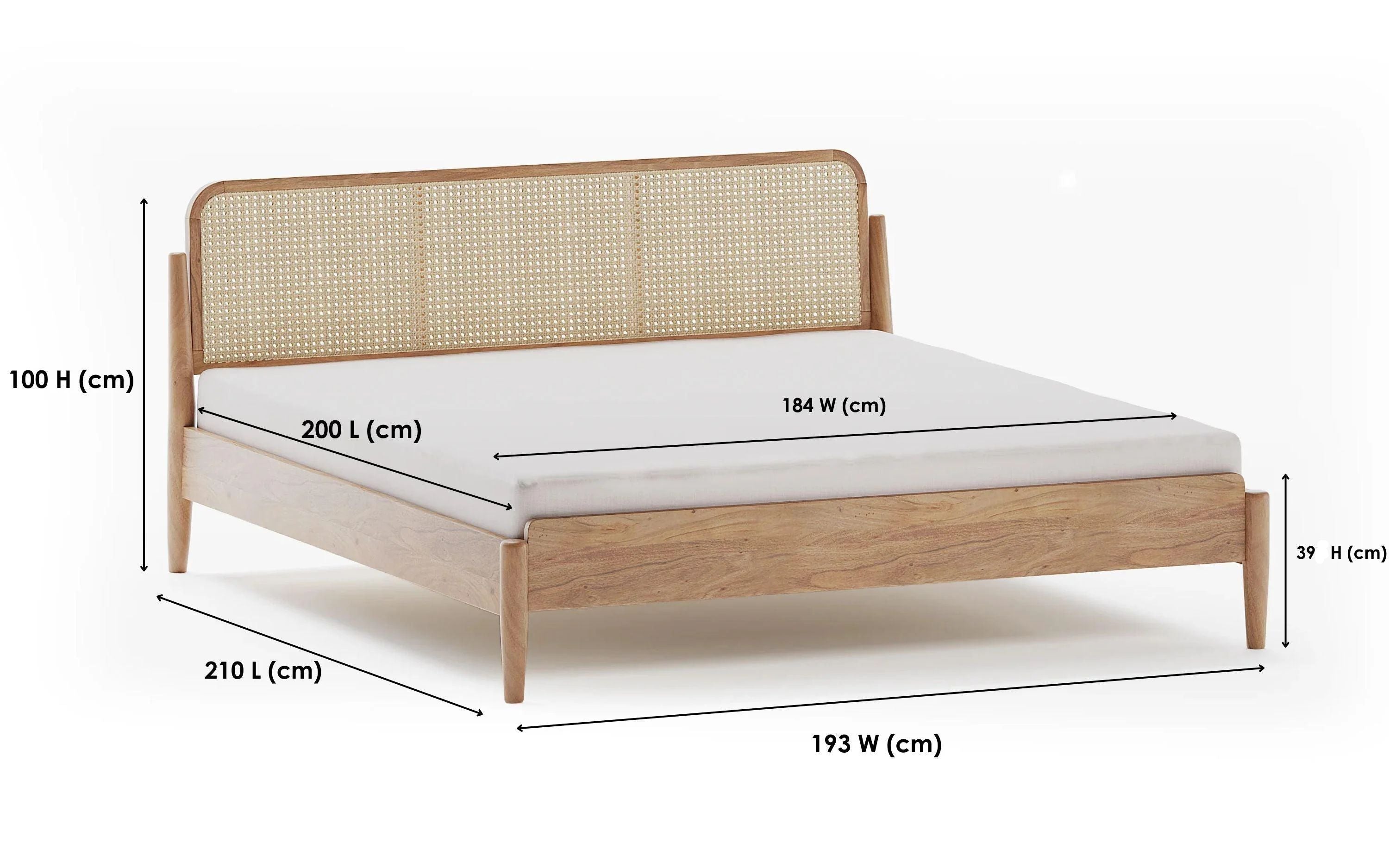 Meadow Non-Storage Solid Wood Cane Bed | Platform Bed - with white background - Orange Tree