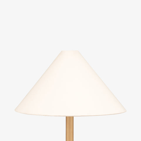 Tall and slender living room long lamps with a contemporary tapered shade and metallic gold finish that complements modern floor lamps India style.