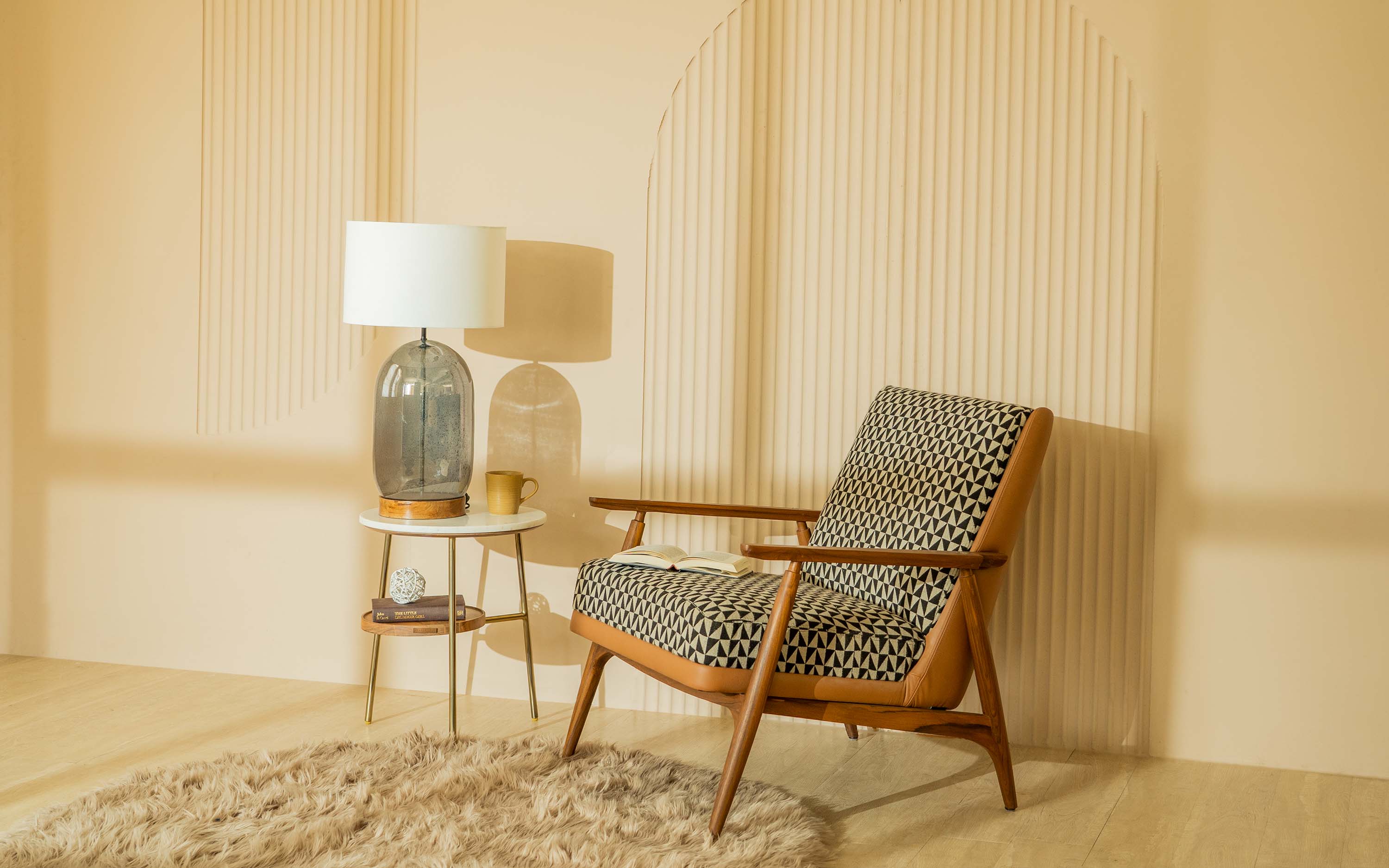 Vibhu Glass Table Lamp with White Linen Shade - Orange Tree