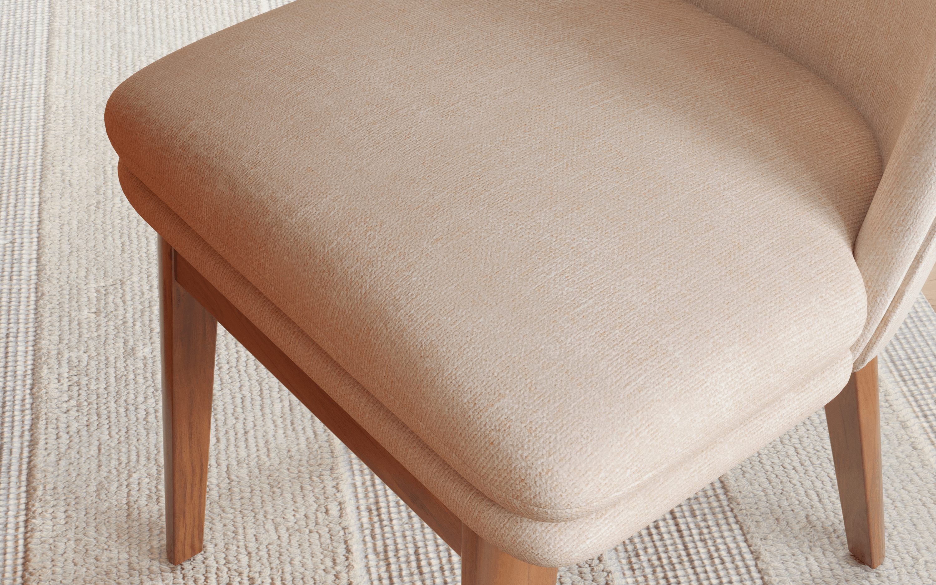Wayane Upholstered Dining Chair with Walnut Wood Finish - Close shot - from right angle - Orange Tree