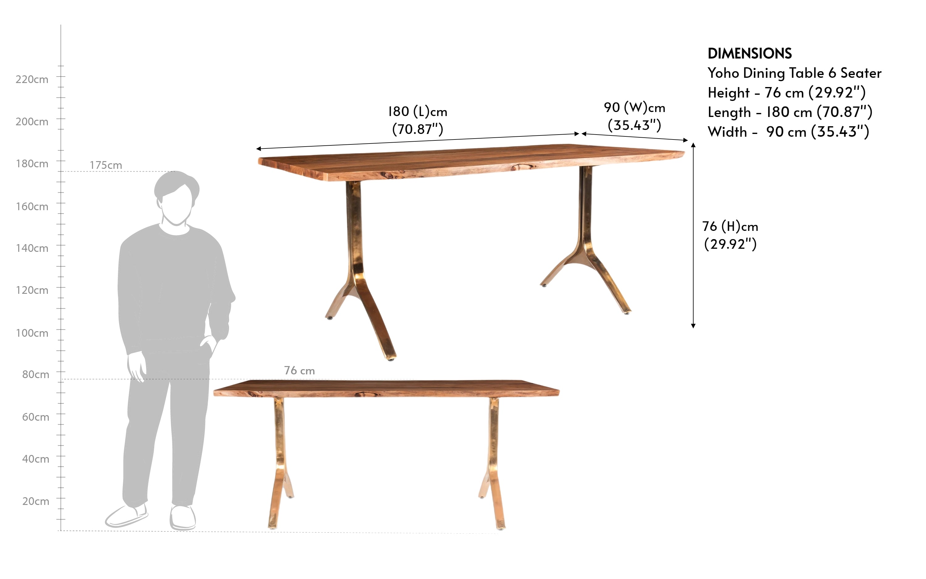 Metric Sheesham Wood Dining Table 6 Seater with Metal Legs - Close shot - Orange Tree