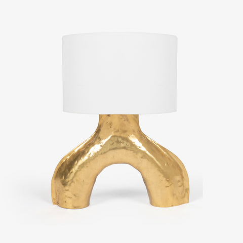 Modern table lamps featuring two vertical gold supports and white sphere night lamp for bedroom