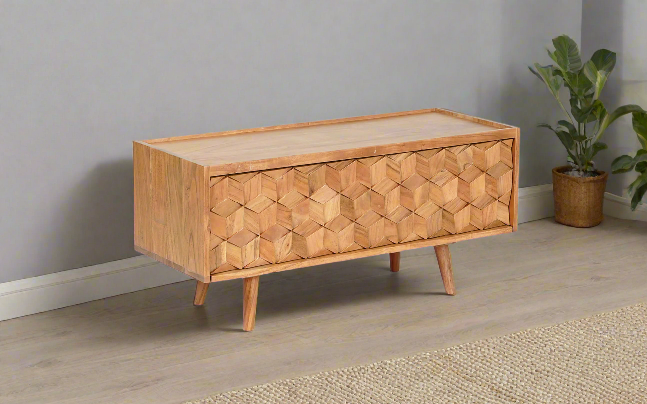 Ayaka Solid Wood TV Unit in Natural Finish - with white background - Orange Tree