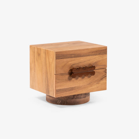Solid wood bedside table, front view