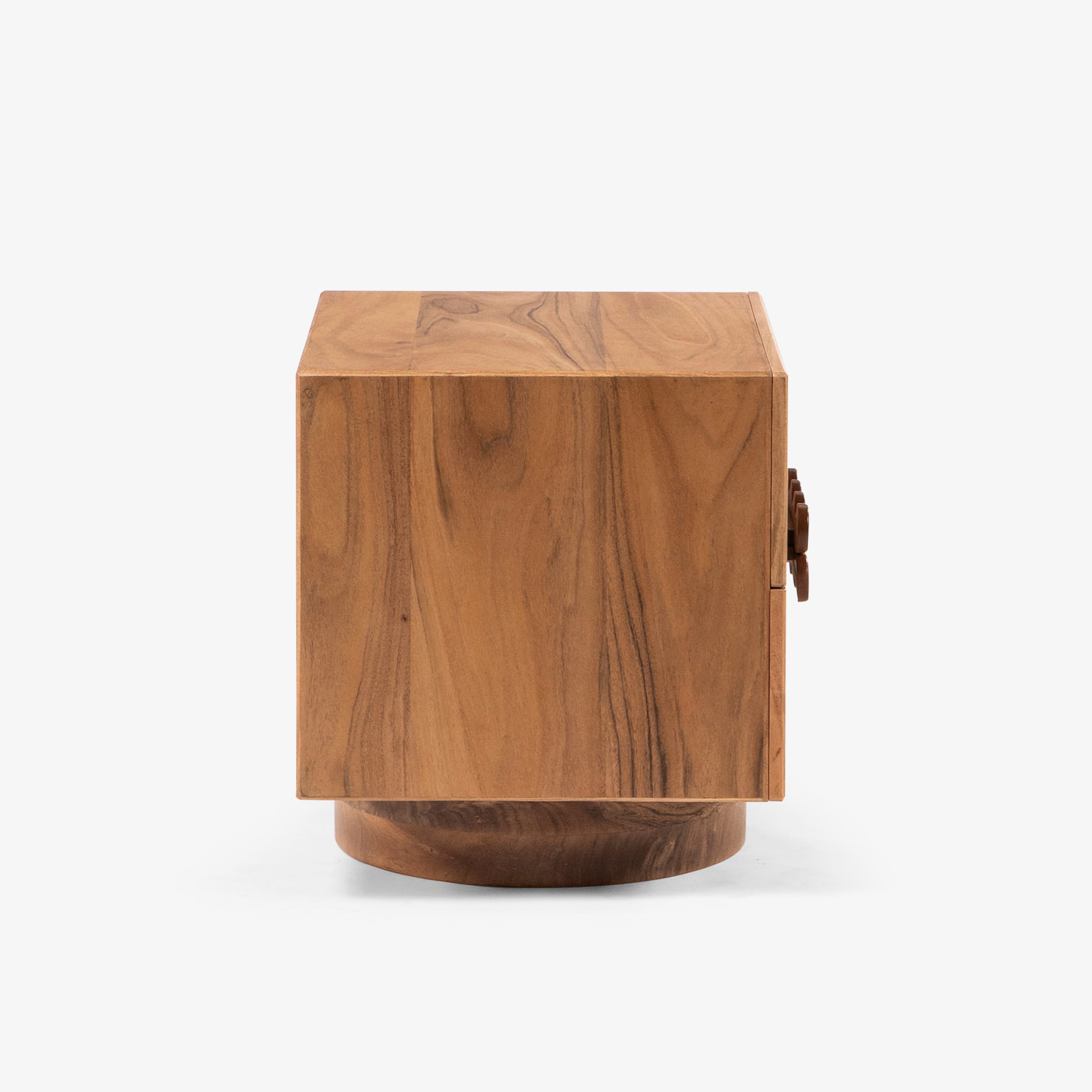 Side view of wood bedside table