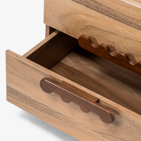 Close-up of open wood drawer