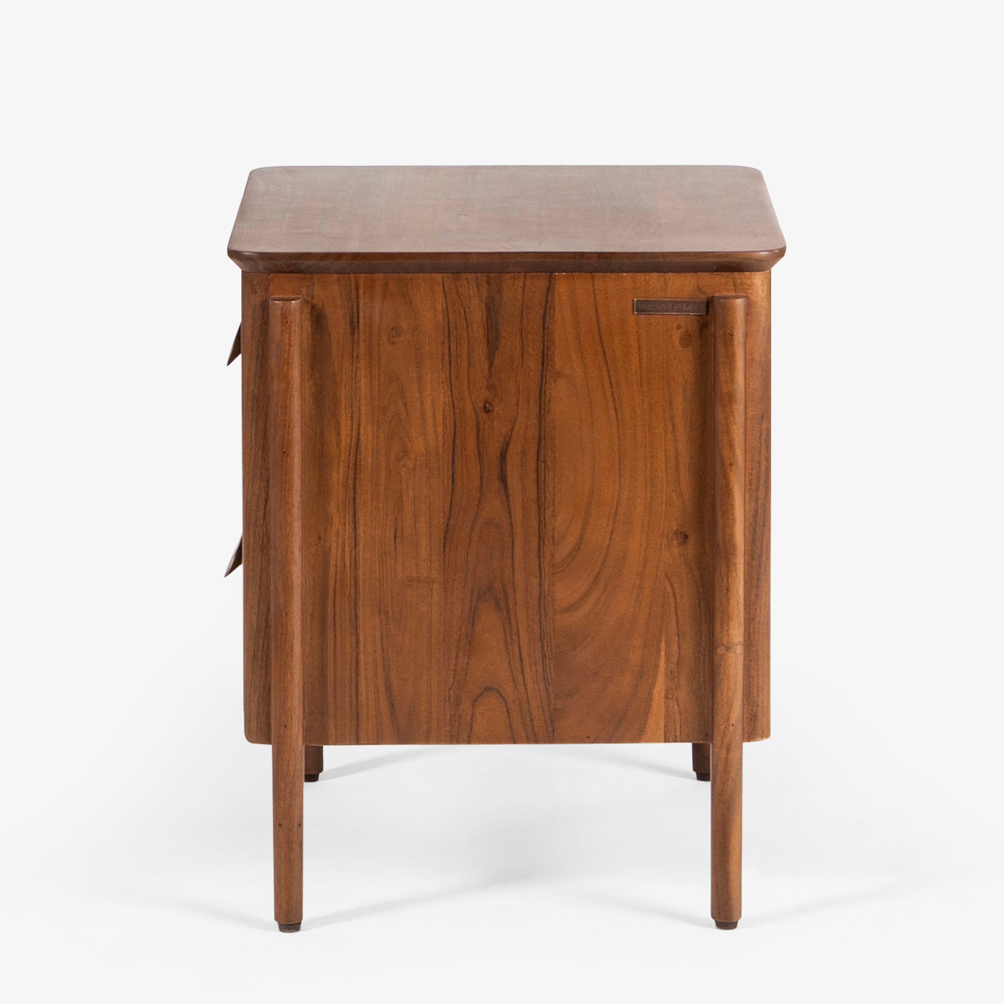 Side view of wood bedside table