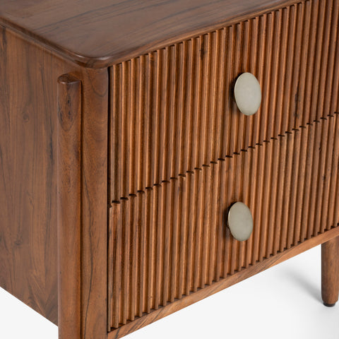 Close-up of ribbed wood drawer front