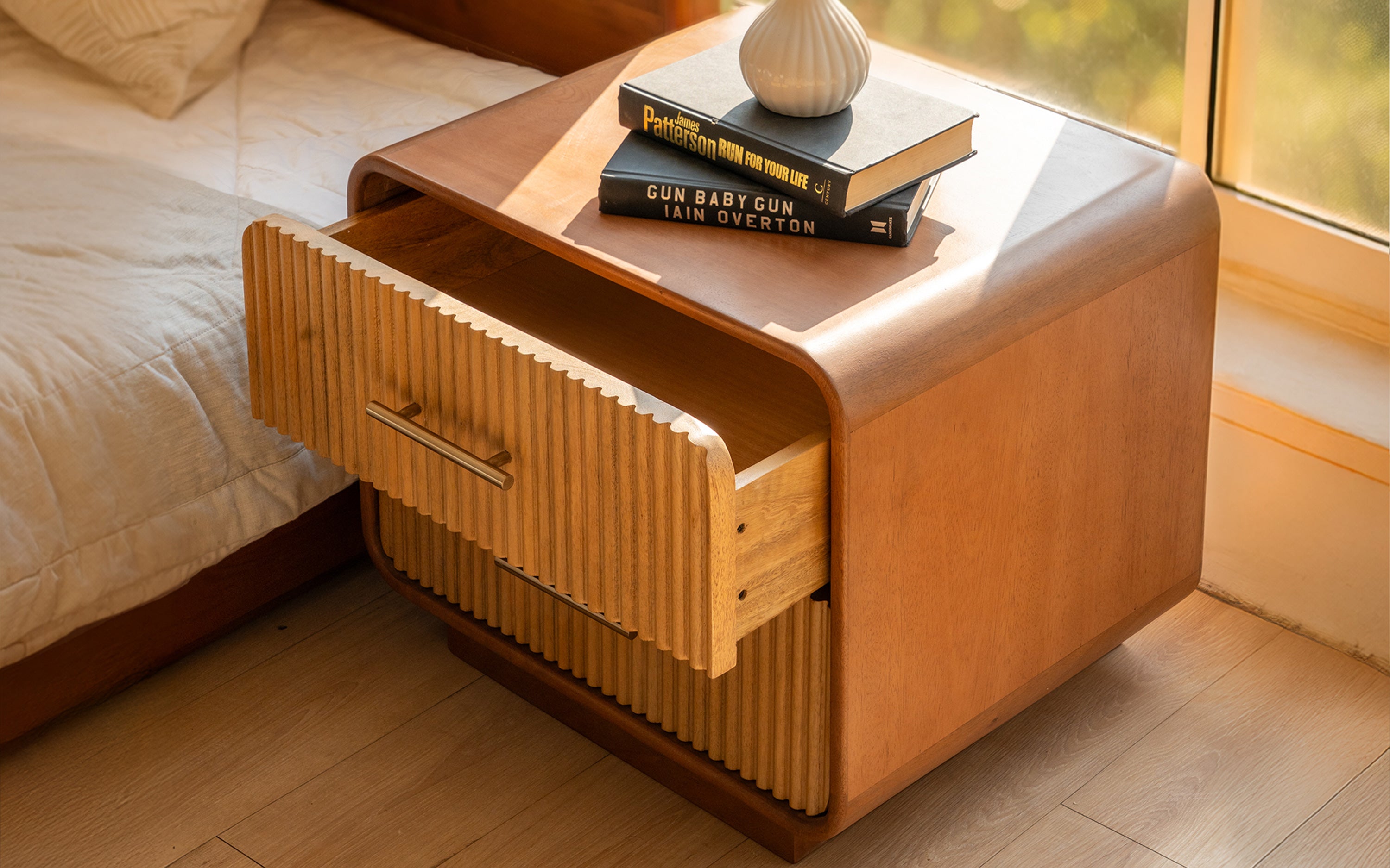 Linn Wooden Crockery Cabinet with 2 Drawers | Walnut Finish - with white background - Orange Tree