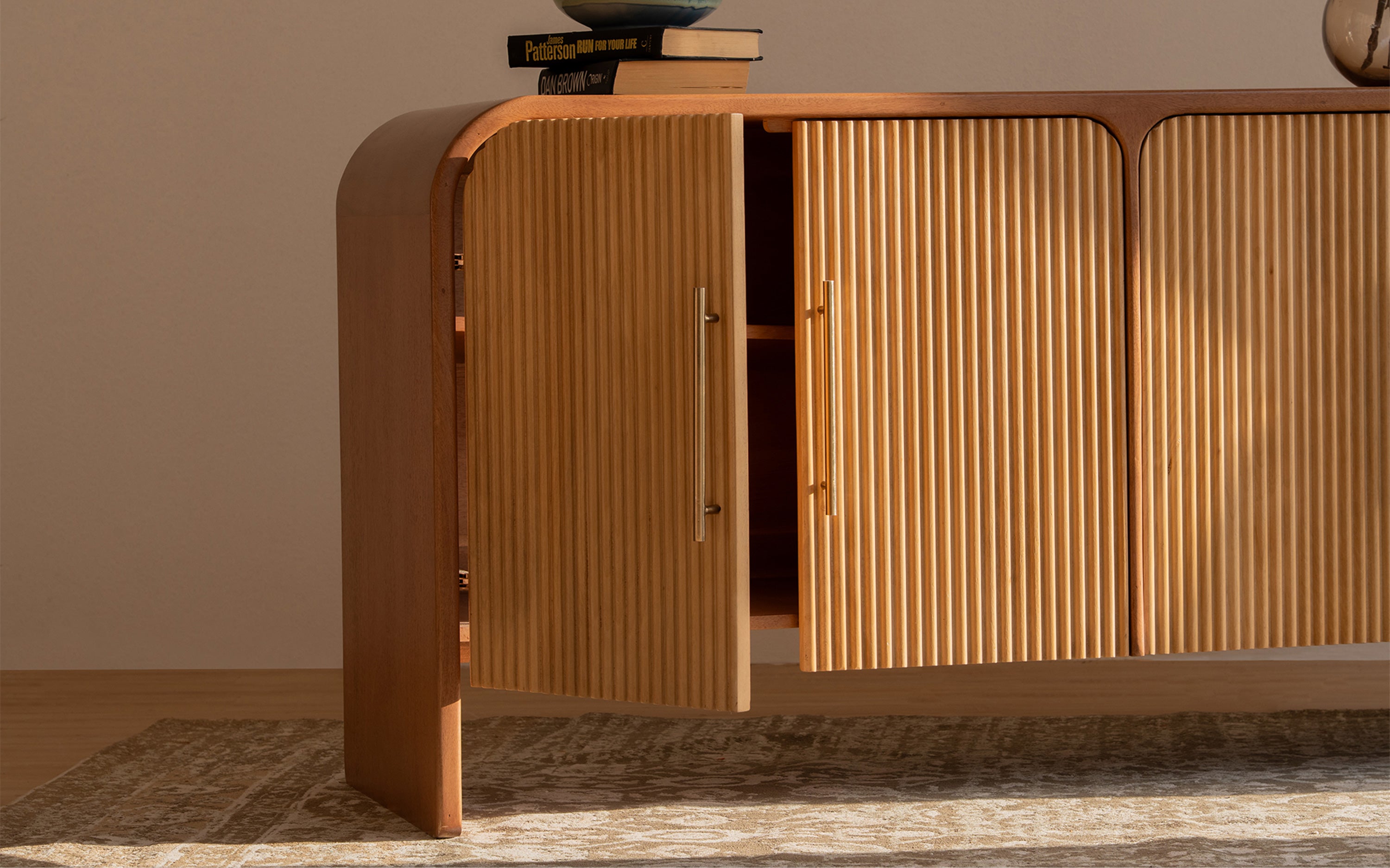 Linn Wooden Sideboard Cabinet with 2 Drawers | Mango Wood - Close shot - Orange Tree