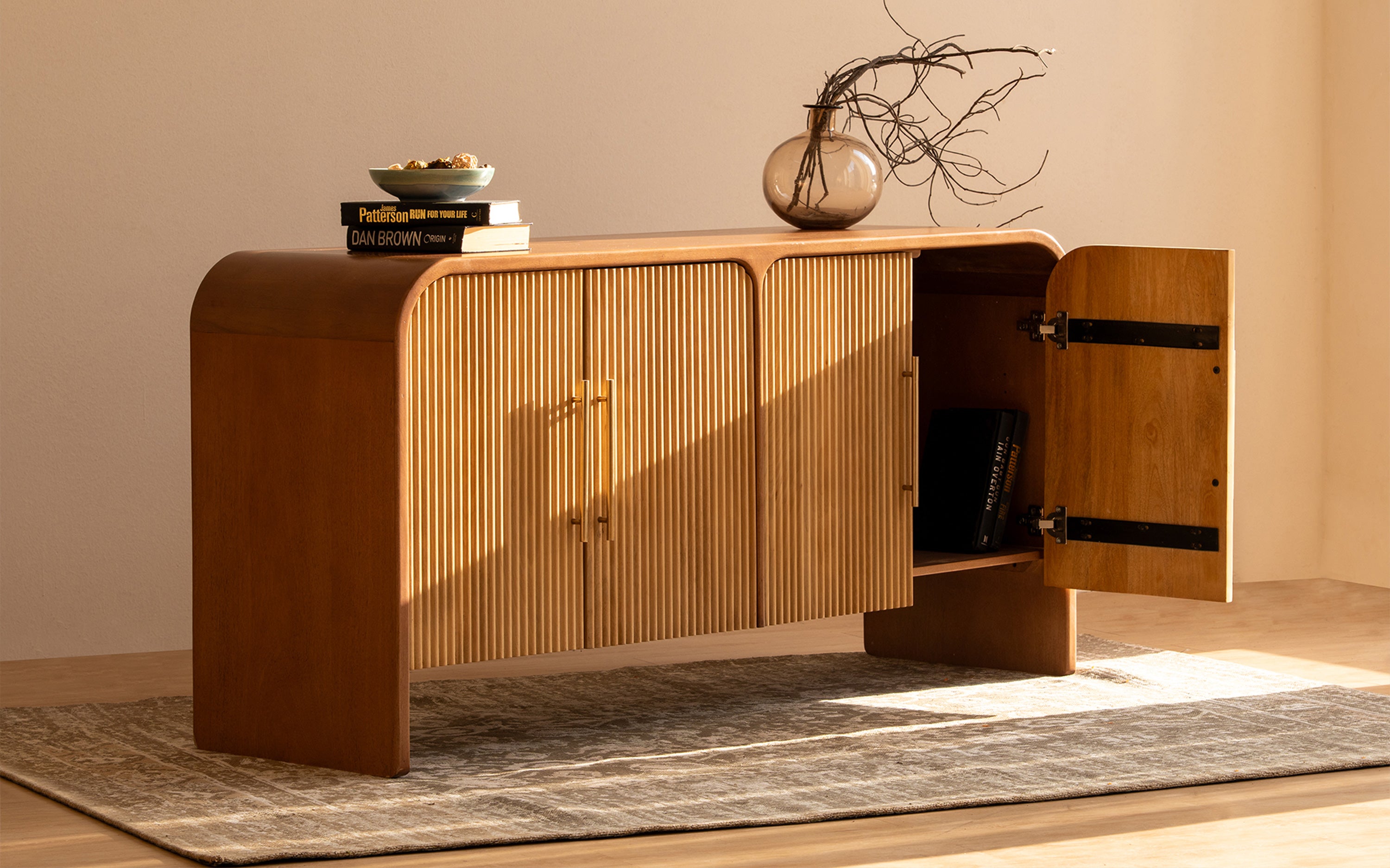 Linn Wooden Sideboard Cabinet with 2 Drawers | Mango Wood - with white background - Orange Tree